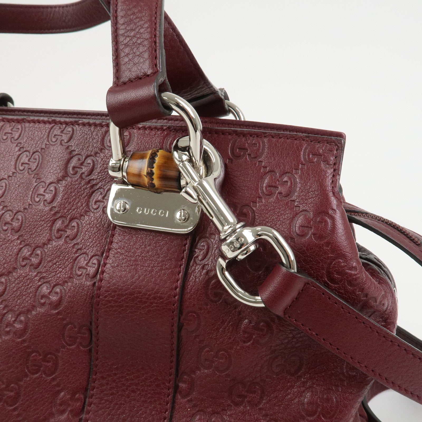 GUCCI Bamboo Guccissima Leather 2Way Bag Hand Bag Wine Red 355772