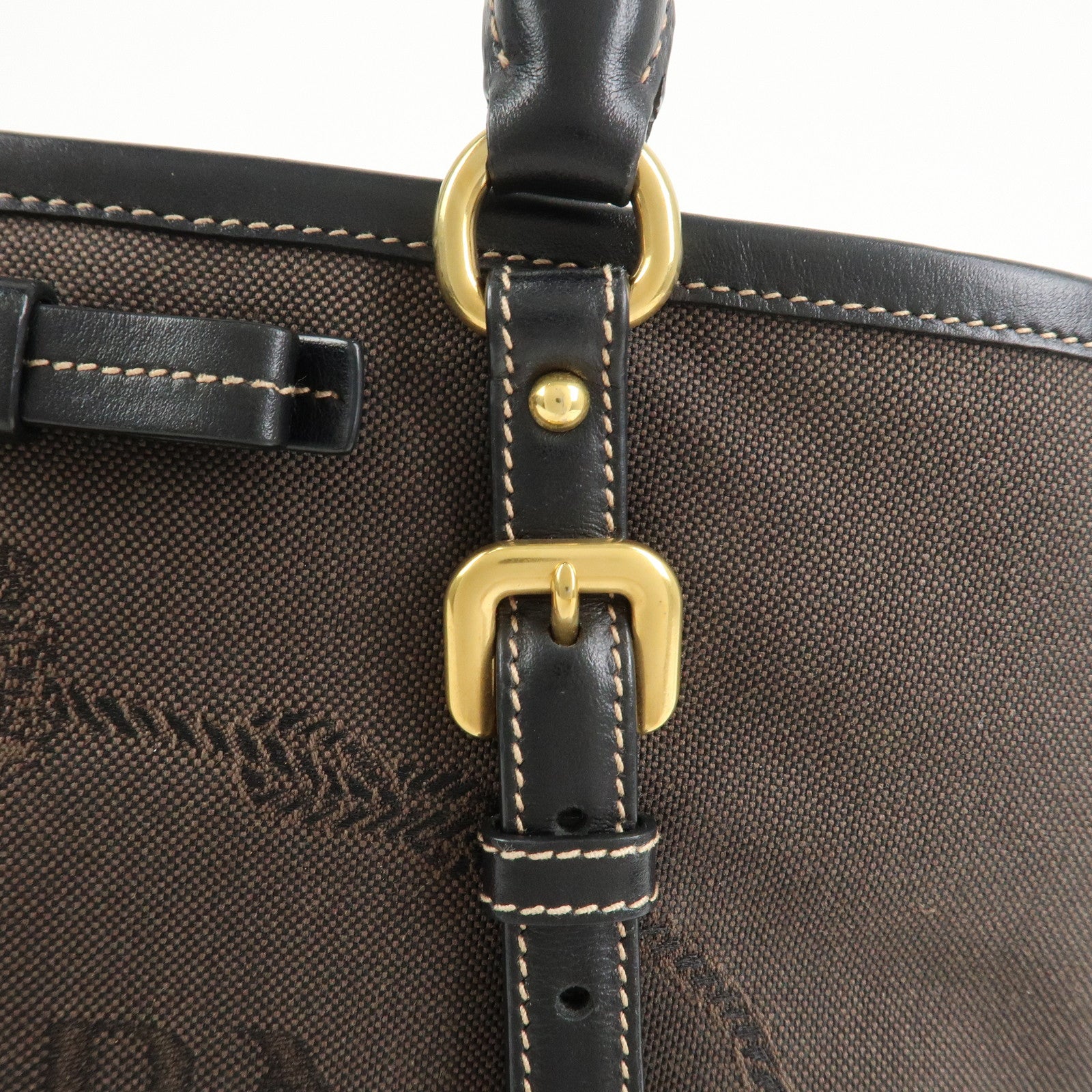 PRADA Jacquard Leather 2Way Bag Tote Bag Hand Bag Brown BN1841