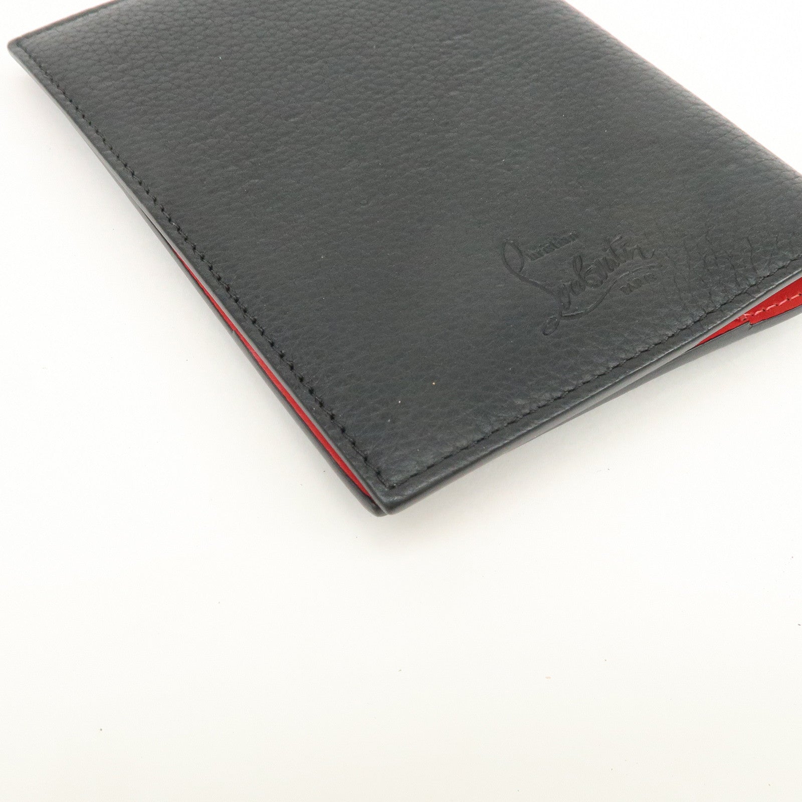 Christian Louboutin Studs Leather Passport Holder Card Case Black