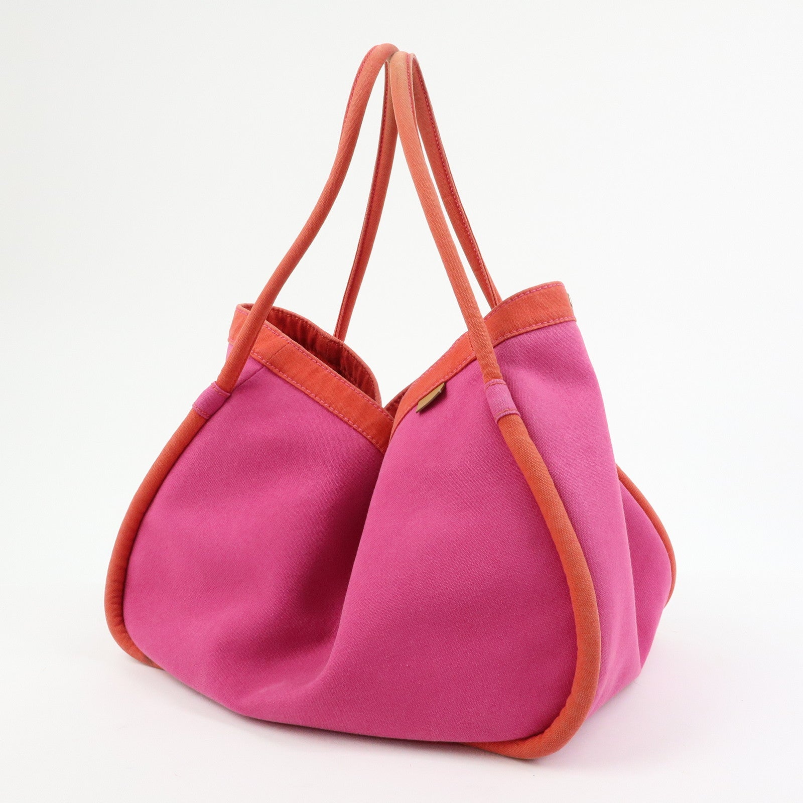 HERMES Sac Baguette GM Canvas Tote Bag Hand Bag Pink Red