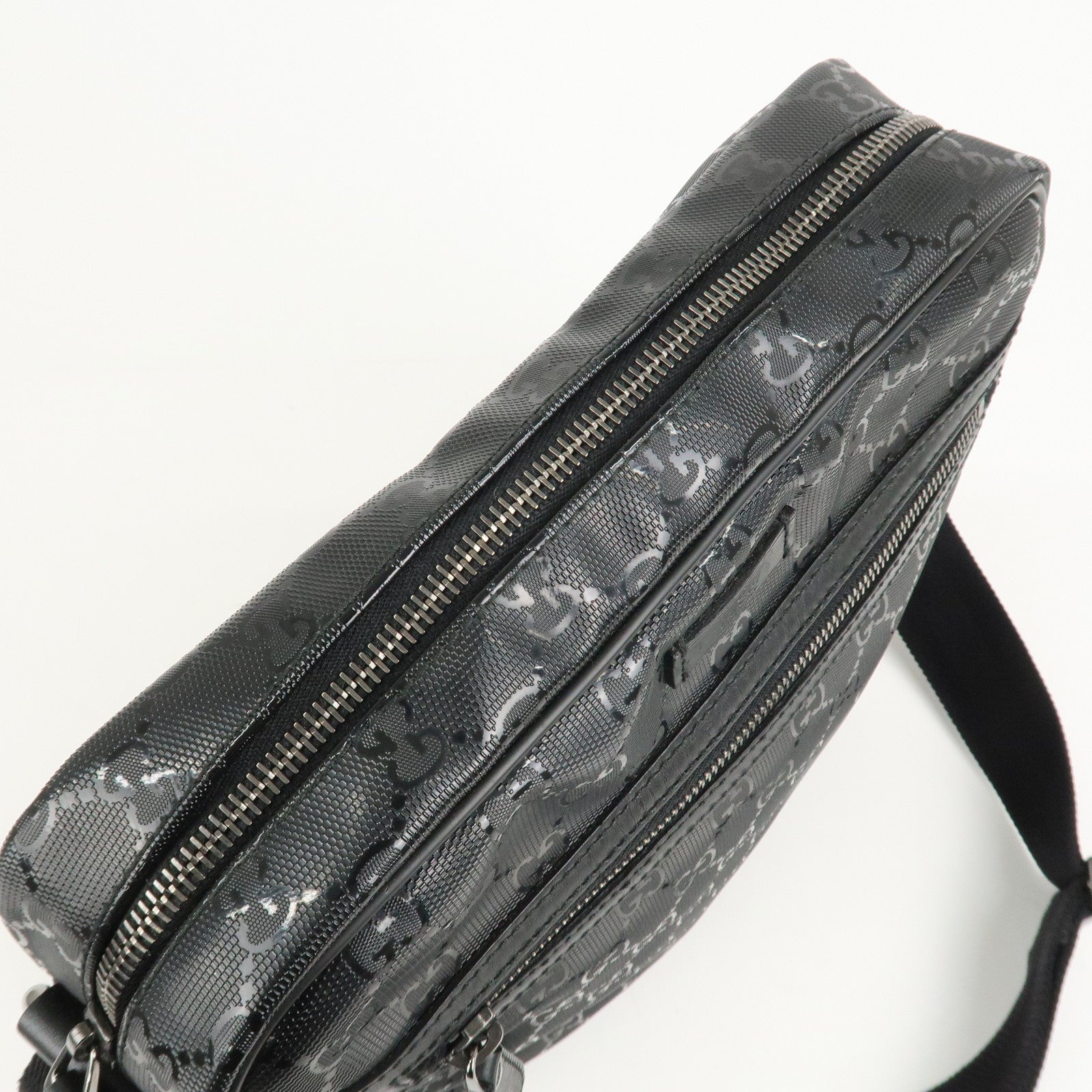 GUCCI GG Imprime Monogram PVC Shoulder Bag Cross Body Bag Black 201448