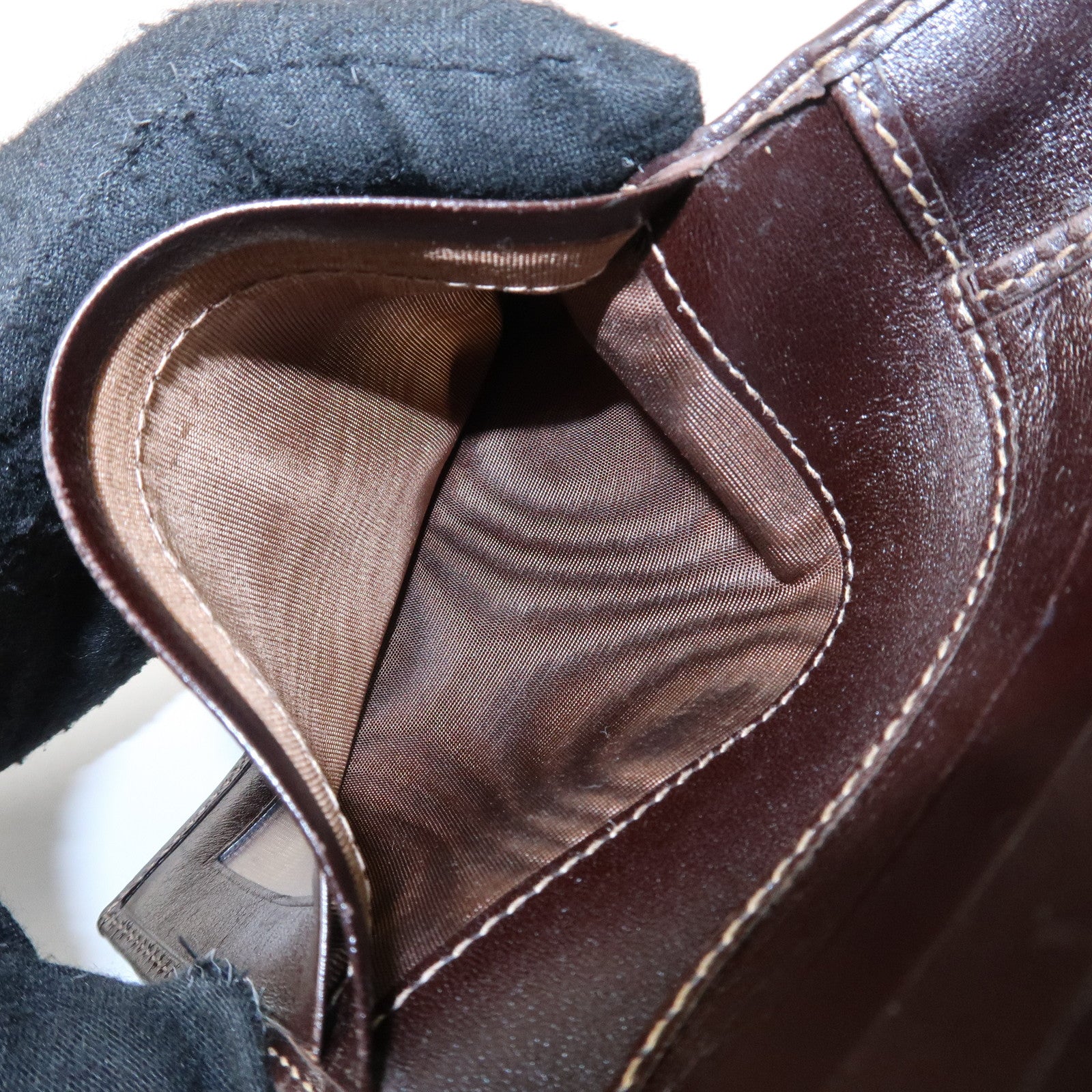 FENDI Zucca Canvas Leather Bi-Fold Wallet Brown Black Used