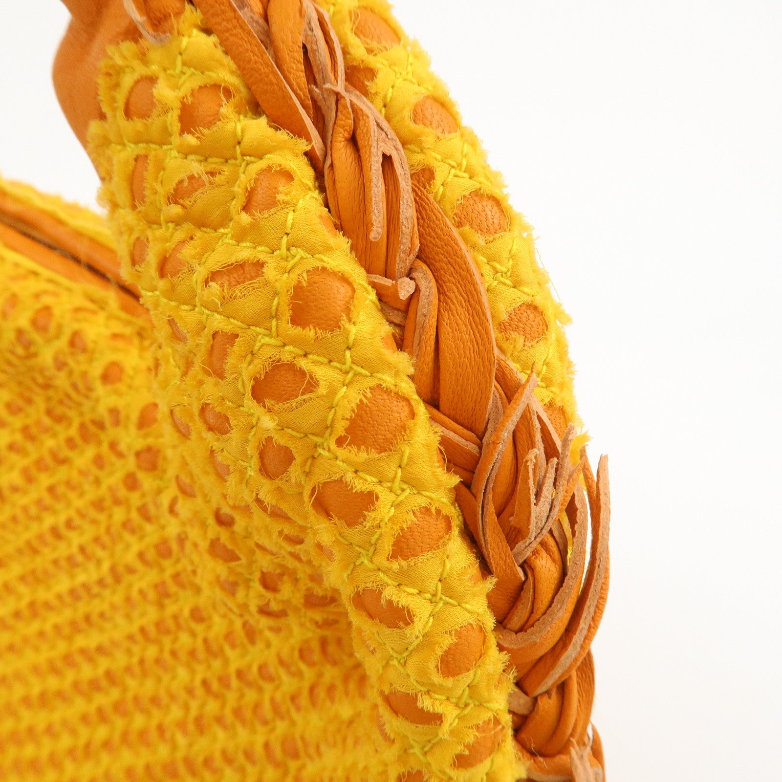 BOTTEGA VENETA Hobo Leather Cotton Shoulder Bag Orange Yellow