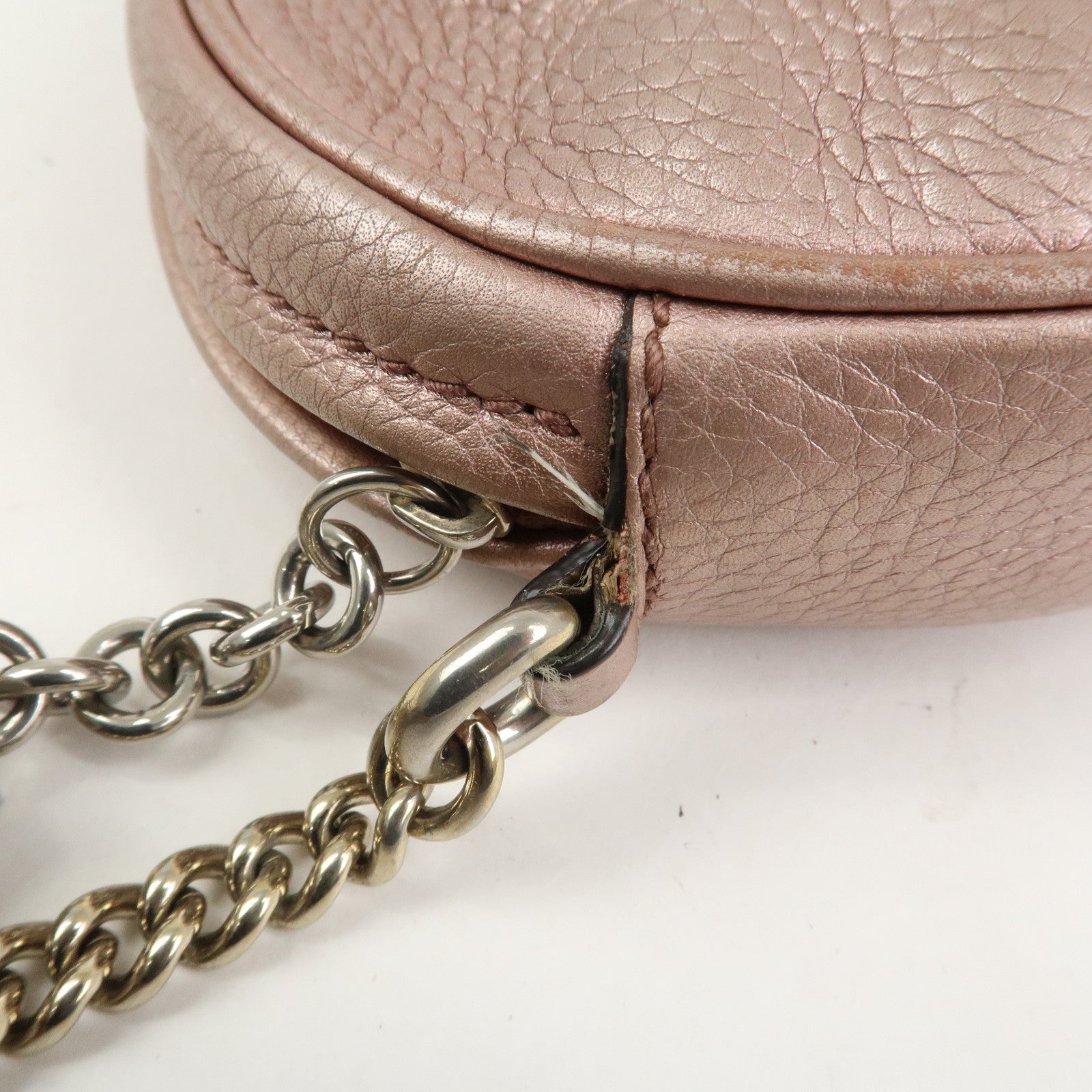 GUCCI SOHO Leather Chain Shoulder Bag Metallic Pink 353965