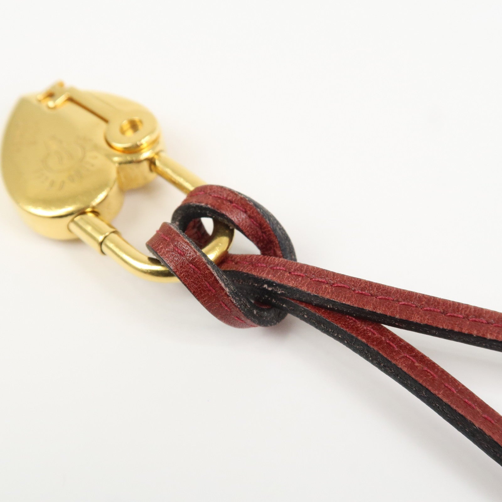 HERMES Vivaldi Heart Cadena Necklace Metal Leather Gold Red
