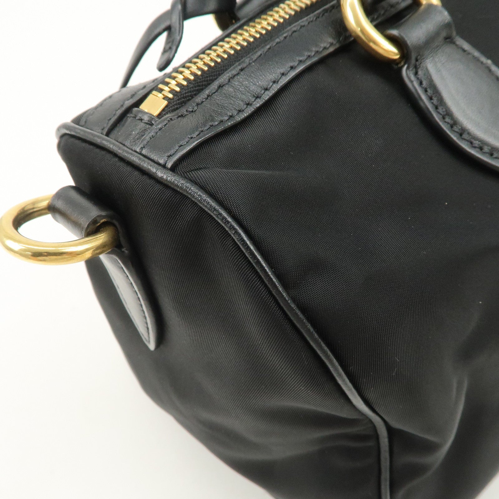PRADA Nylon Leather 2Way Bag Hand Bag Shoulder Bag Black 1BA104