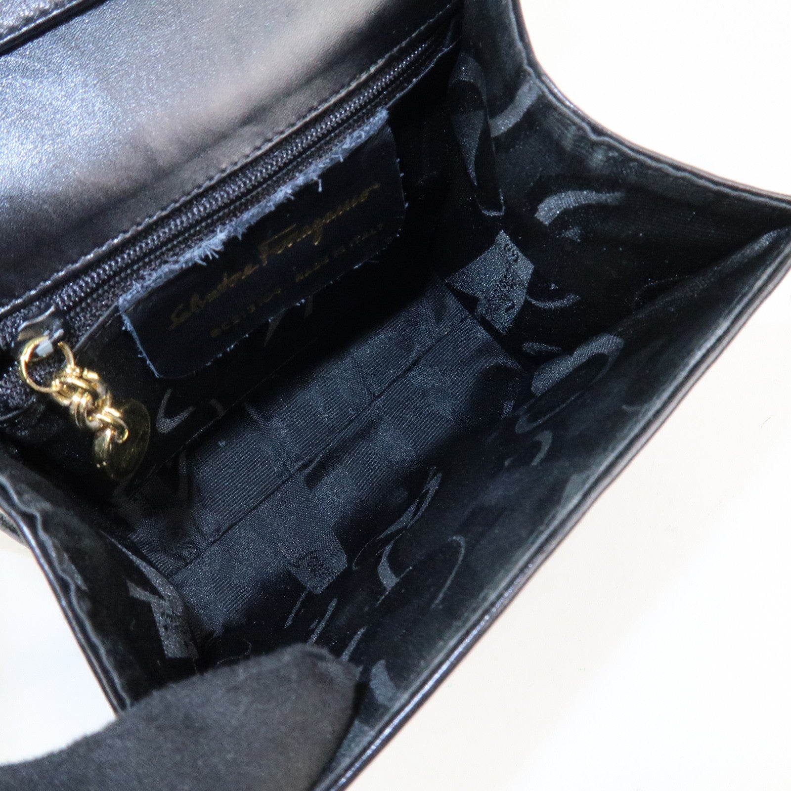 Ferragamo Varra Ribbon Leather 2Way Bag Shoulder Bag Hand Bag Black