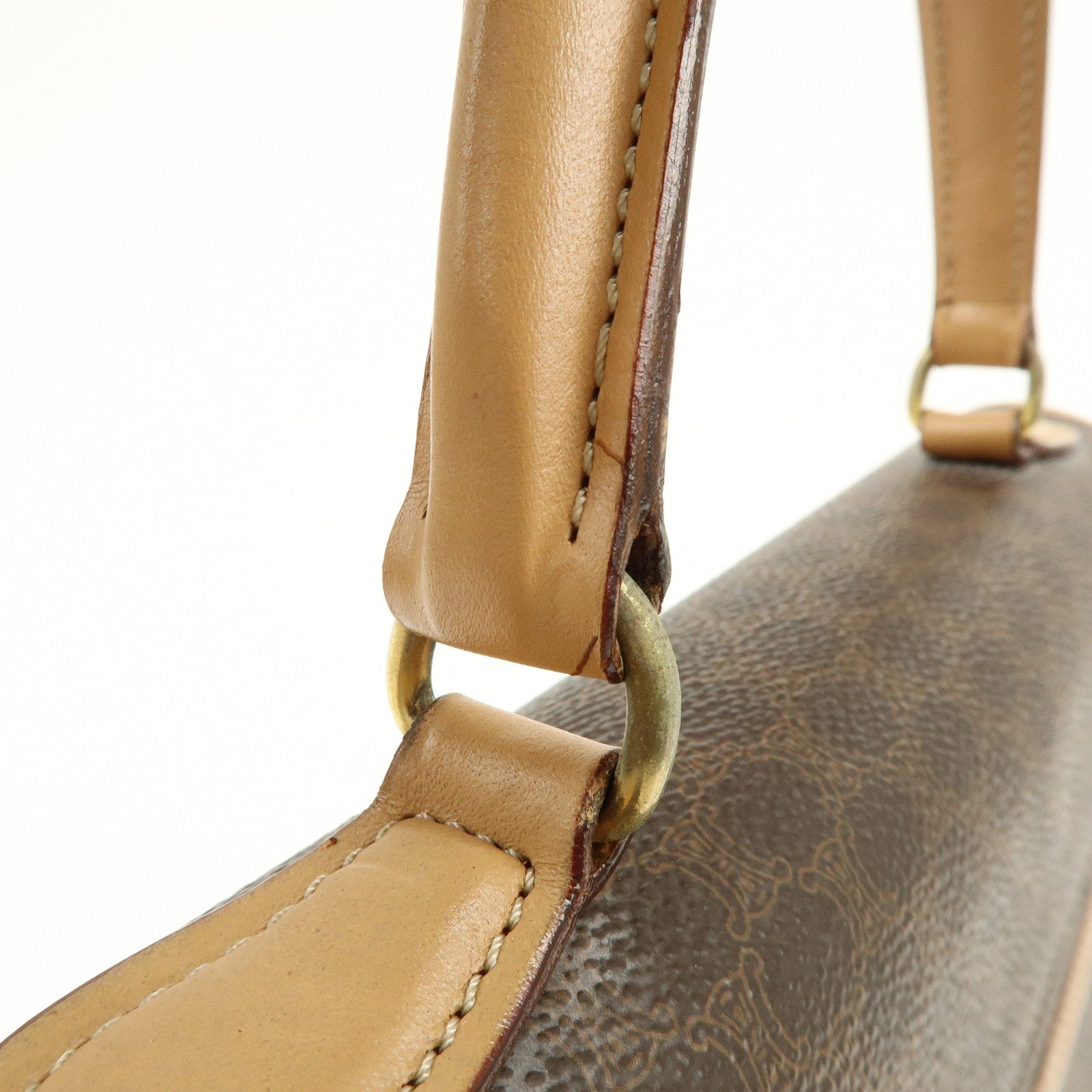 CELINE Macadam PVC Leather Hand Bag Brown Beige