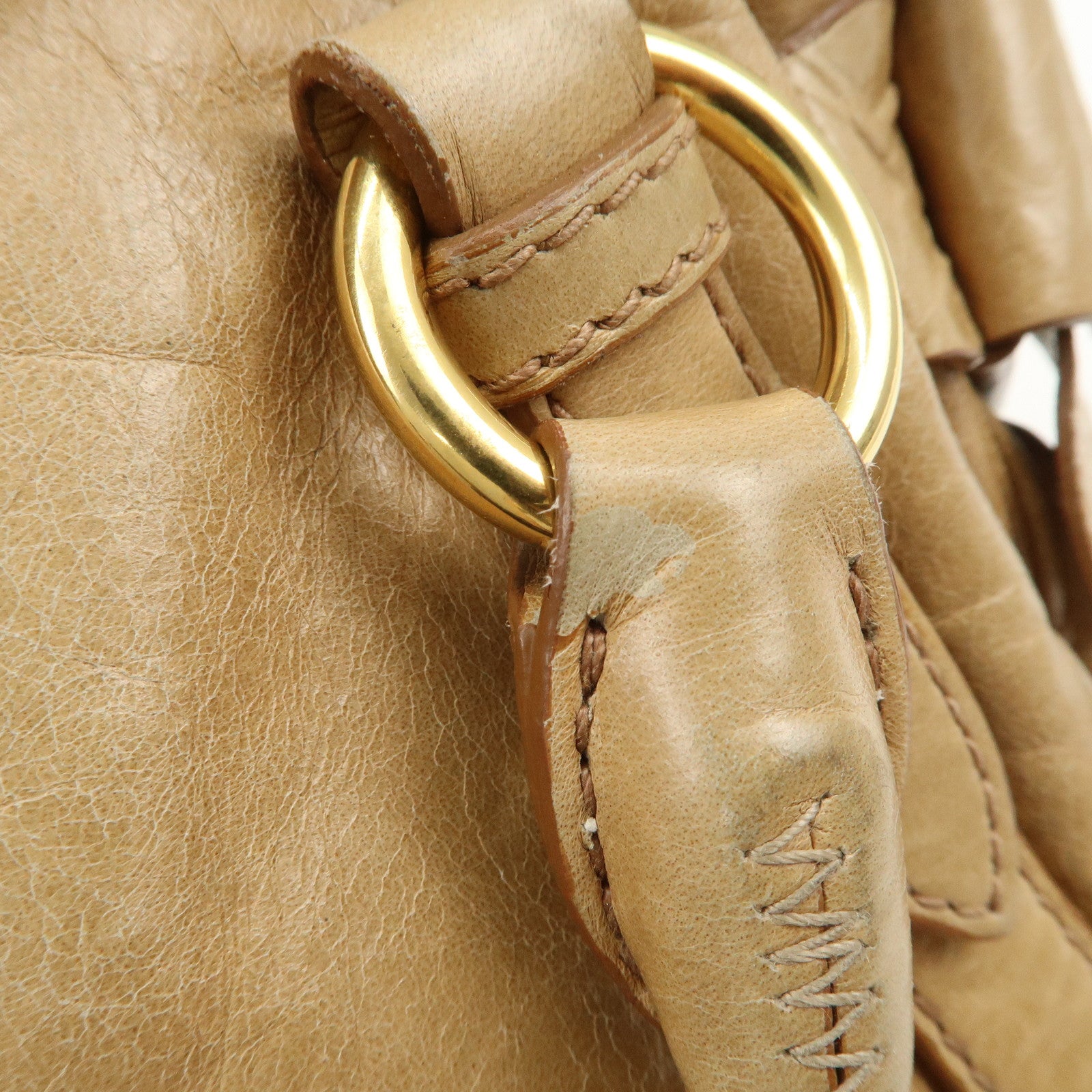 MIU MIU Logo Leather 2Way Bag Hand Bag Shoulder Bag Beige RT0438