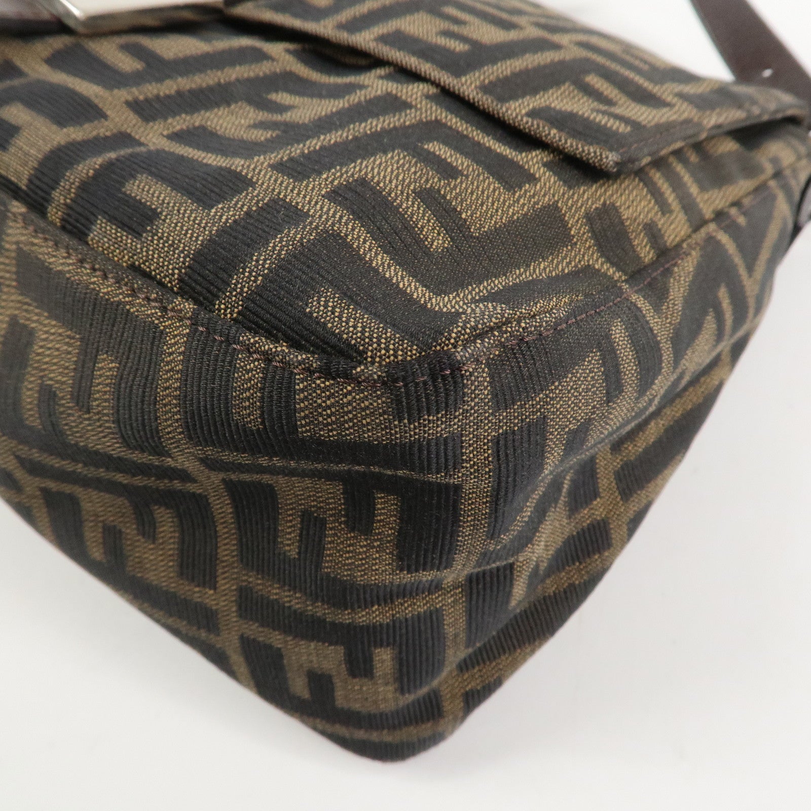 FENDI Mamma Baguette Zucca Canvas Leather Shoulder Bag Brown 26325