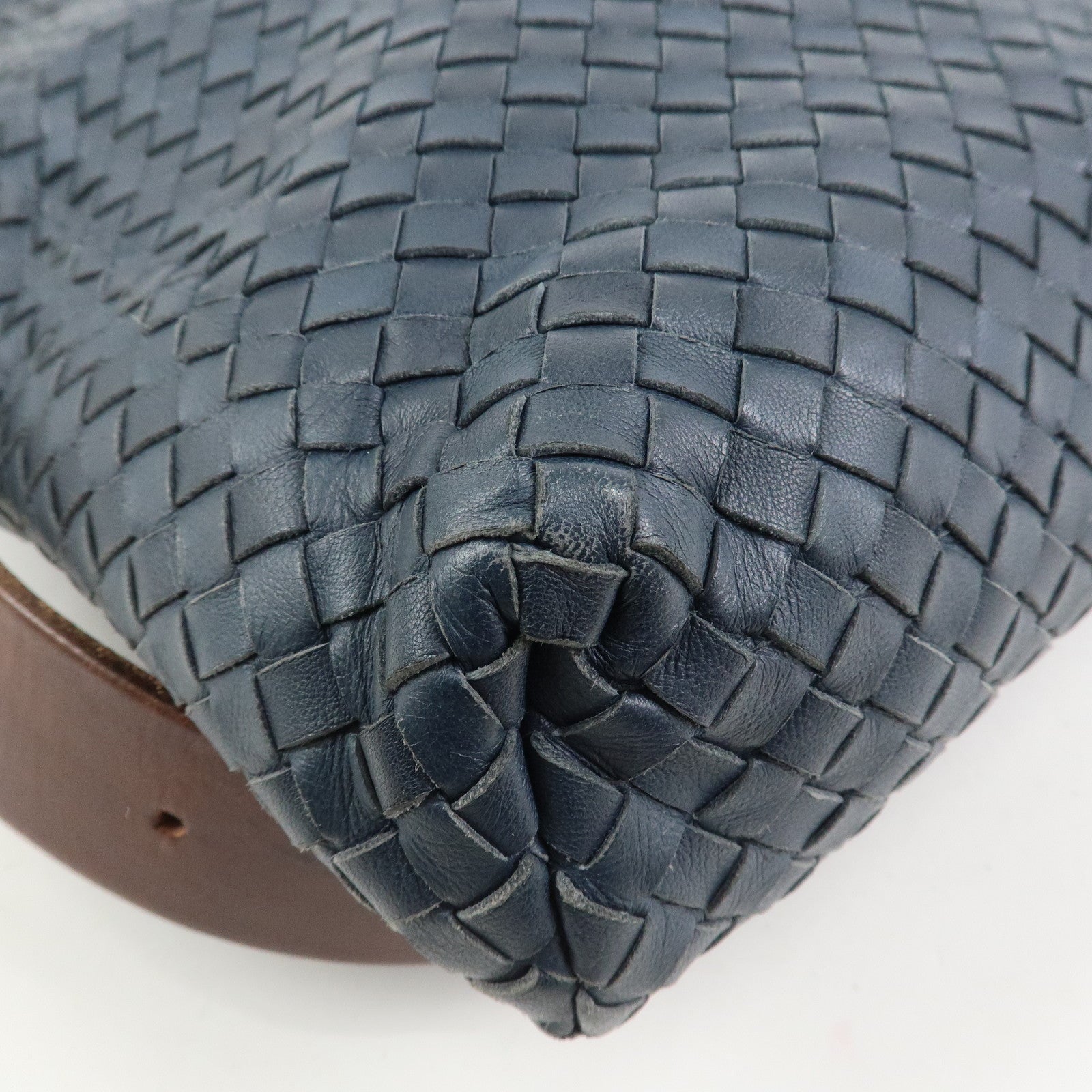 BOTTEGA VENETA Intrecciato Lamb Skin Shoulder Bag Navy 163971