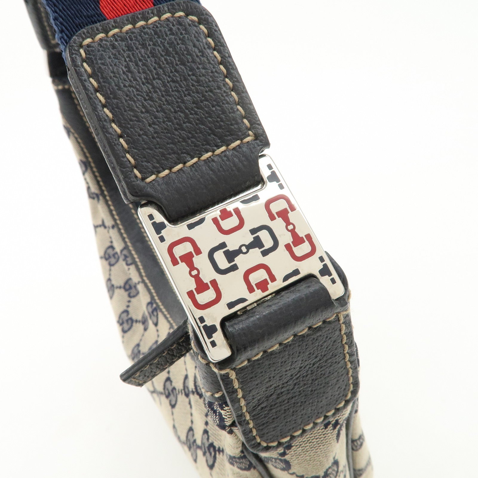 GUCCI Sherry GG Canvas Shoulder Bag Beige Navy 145811