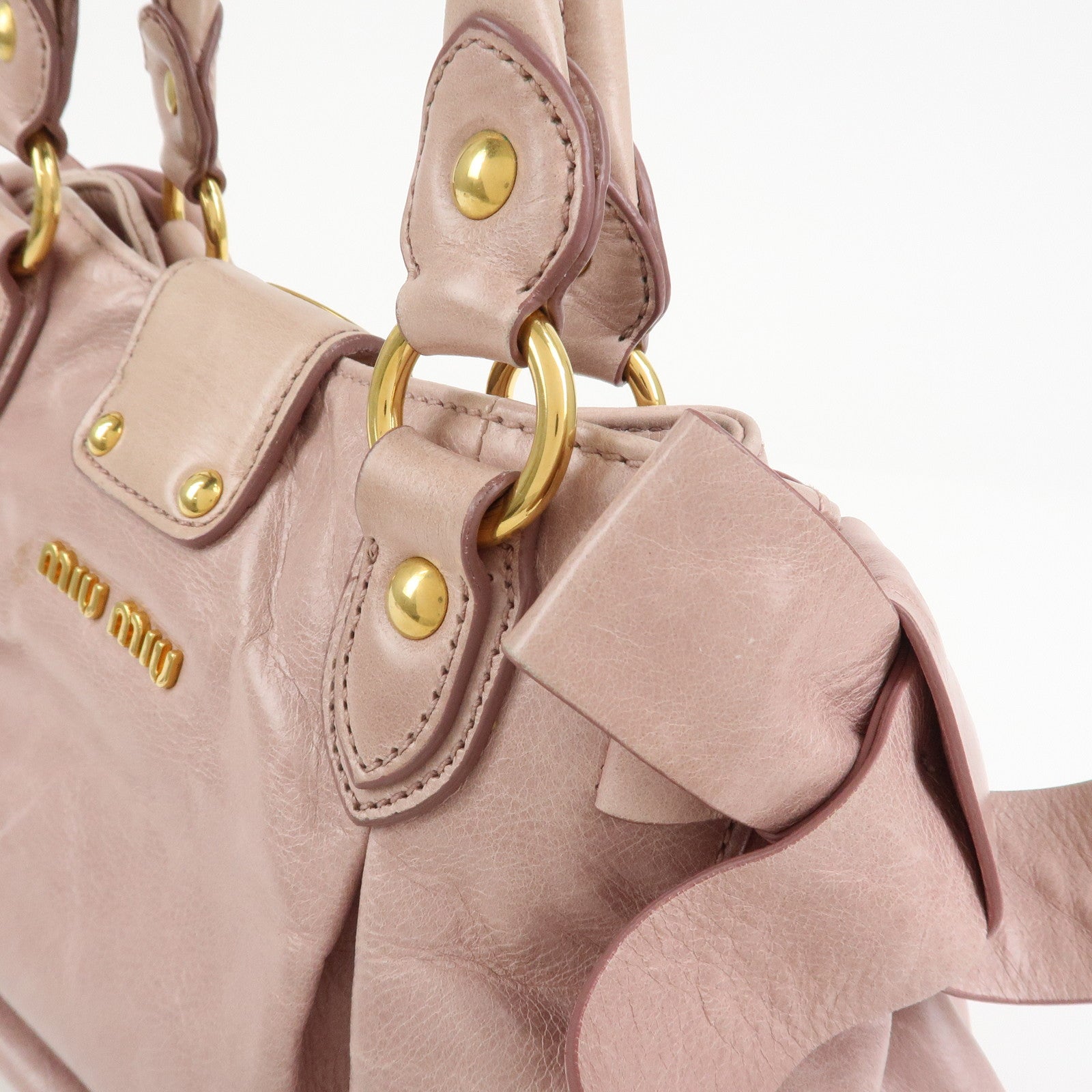 MIU MIU Leather Side Ribbon 2Way Hand Shoulder Bag Pink RN0686