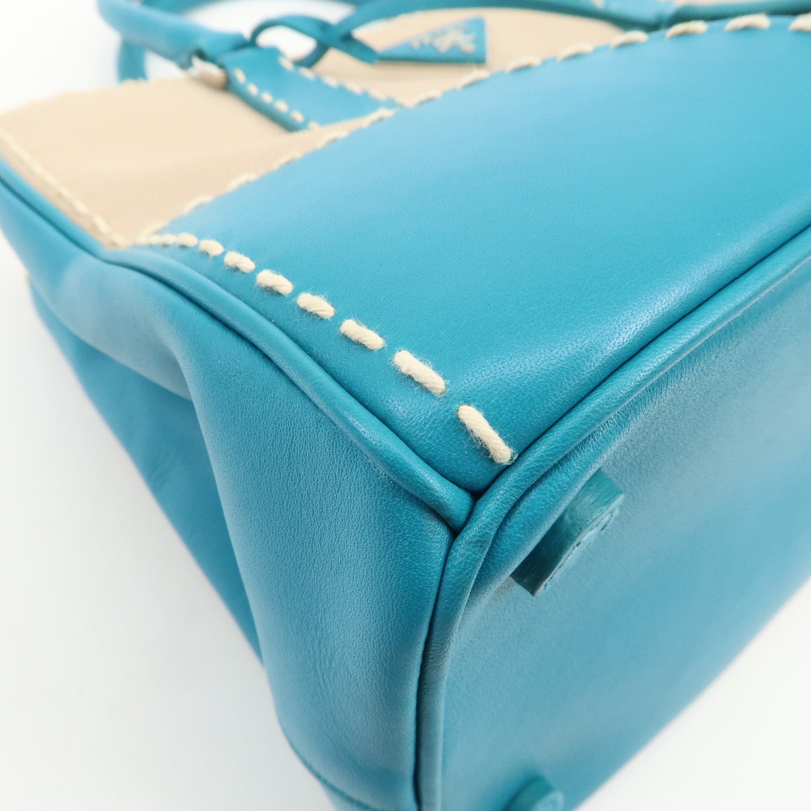 PRADA Triangle Logo Canvas 2Way Bag Hand Bag Tote Bag Blue B1801K