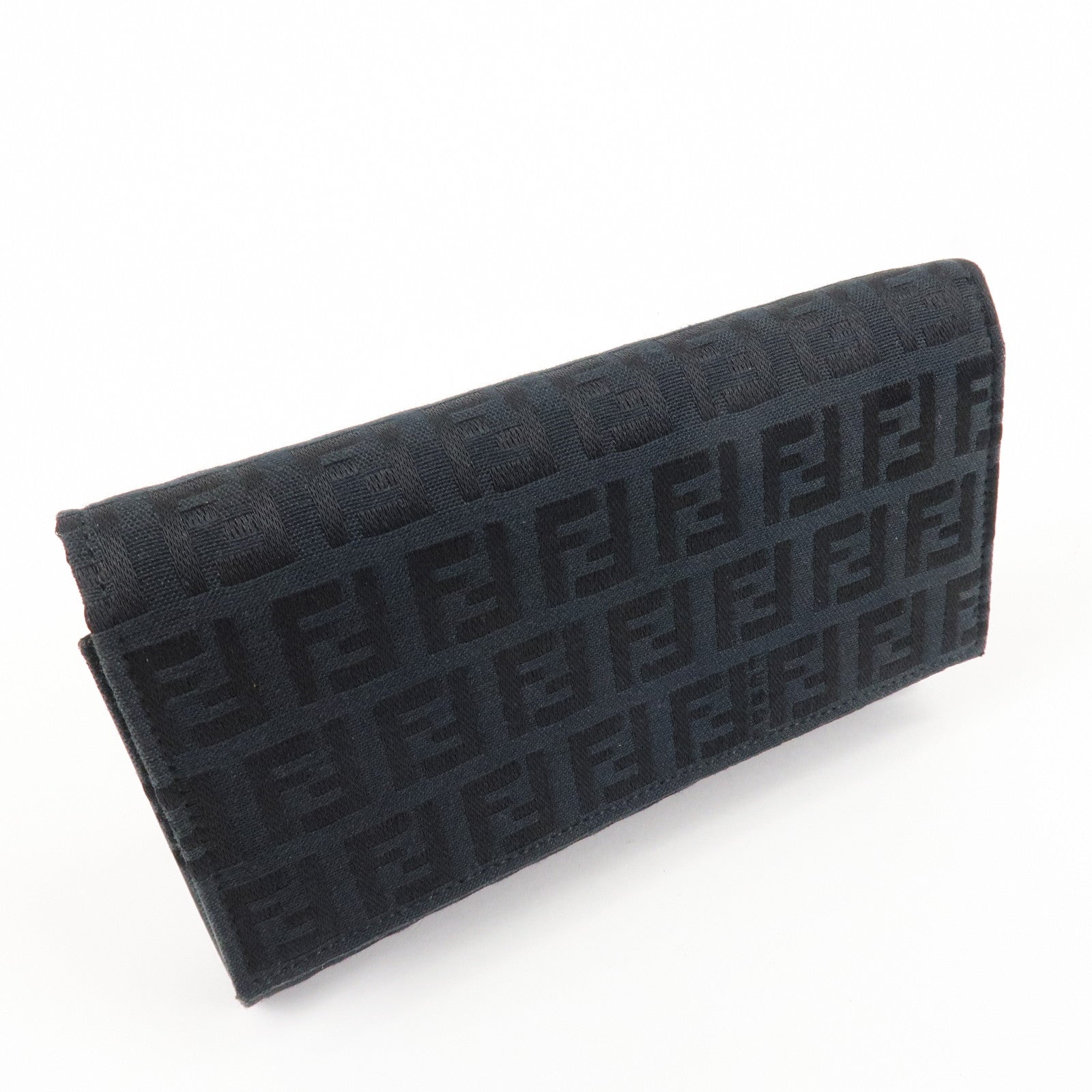 FENDI Zucchino Canvas Leather Tri-fold Wallet Black 8M0011 Used