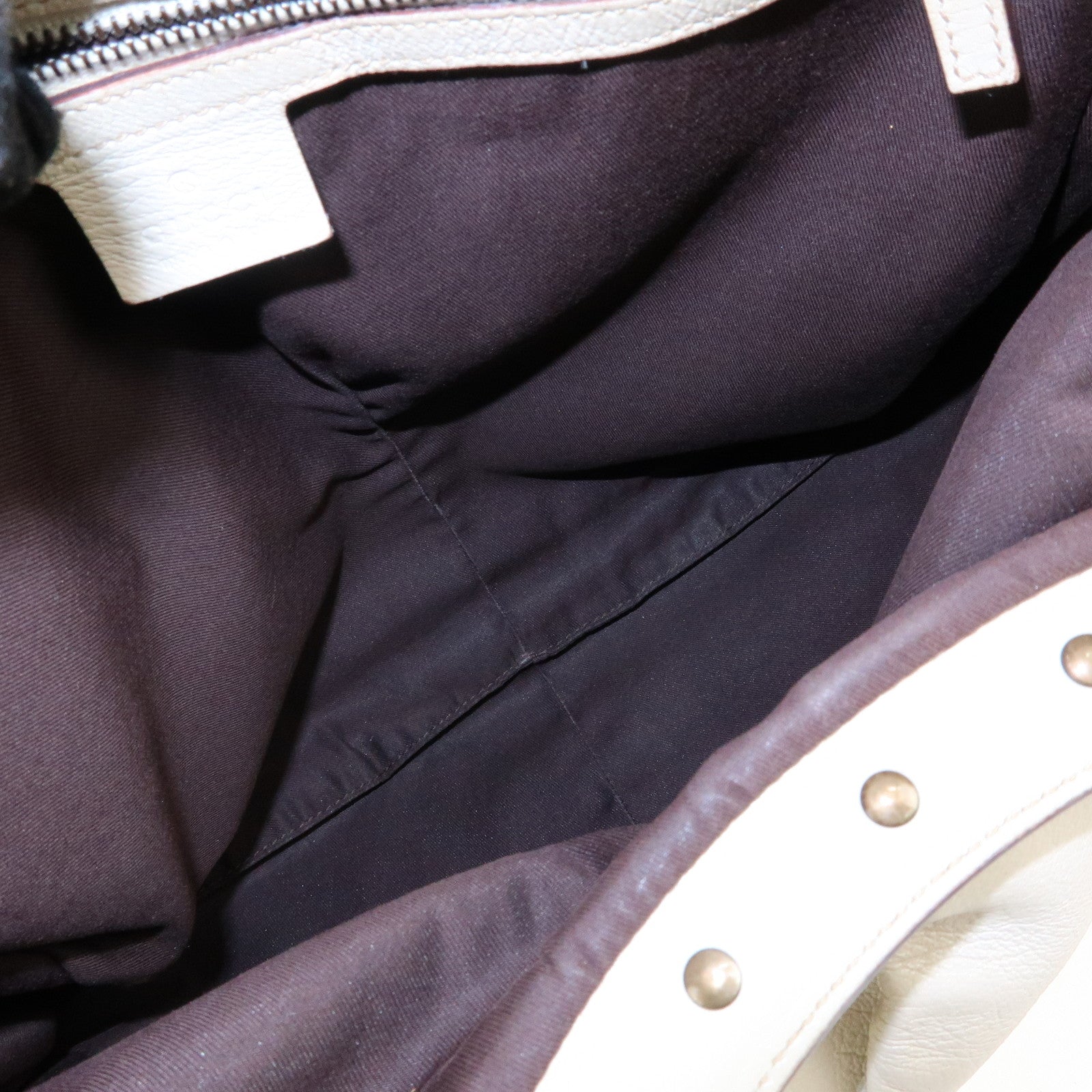 GUCCI Bamboo Leather Hand Bag Shoulder Bag Ivory 124293