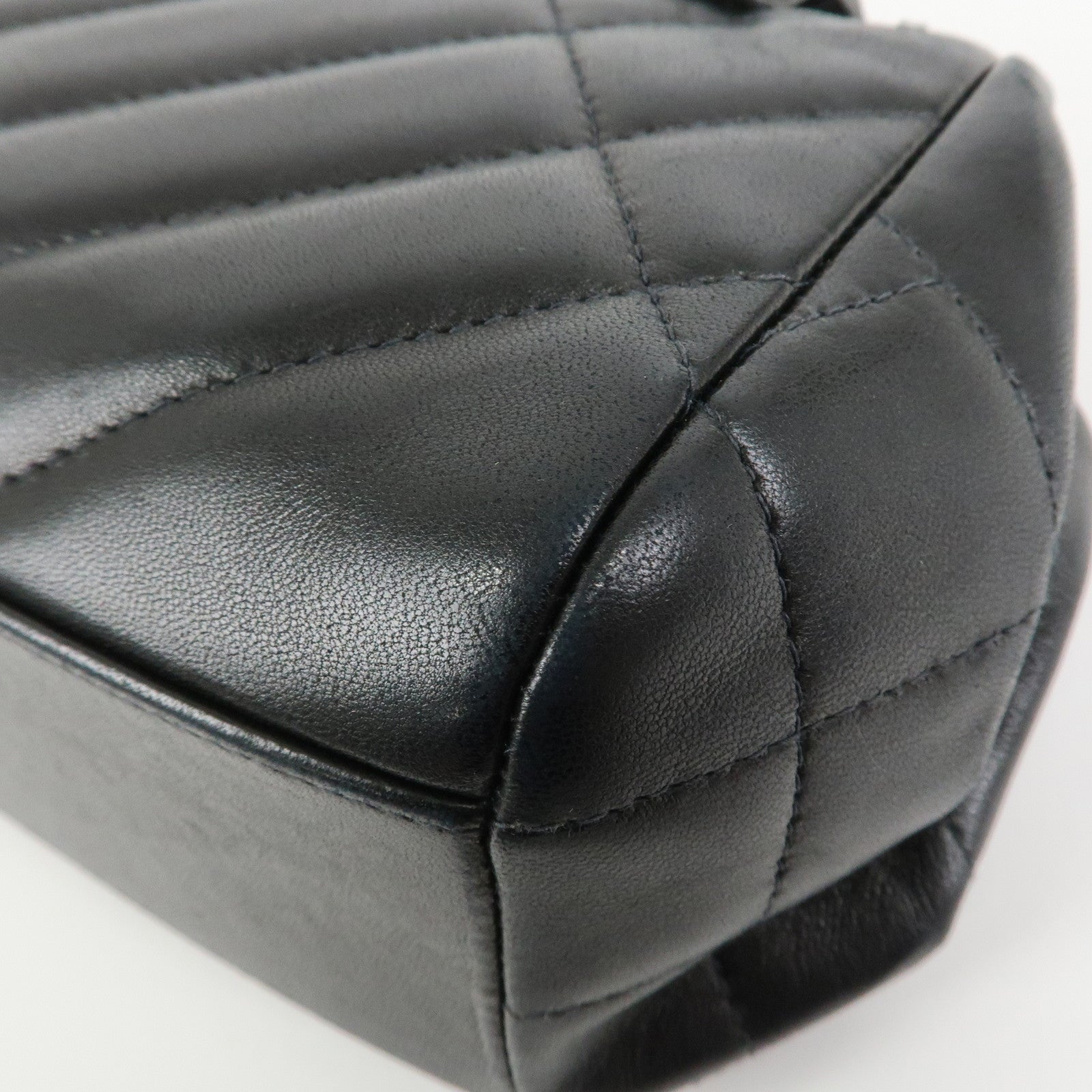 CHANEL COCO Mark Lamb Skin Chain Shoulder Bag Hand Bag Black