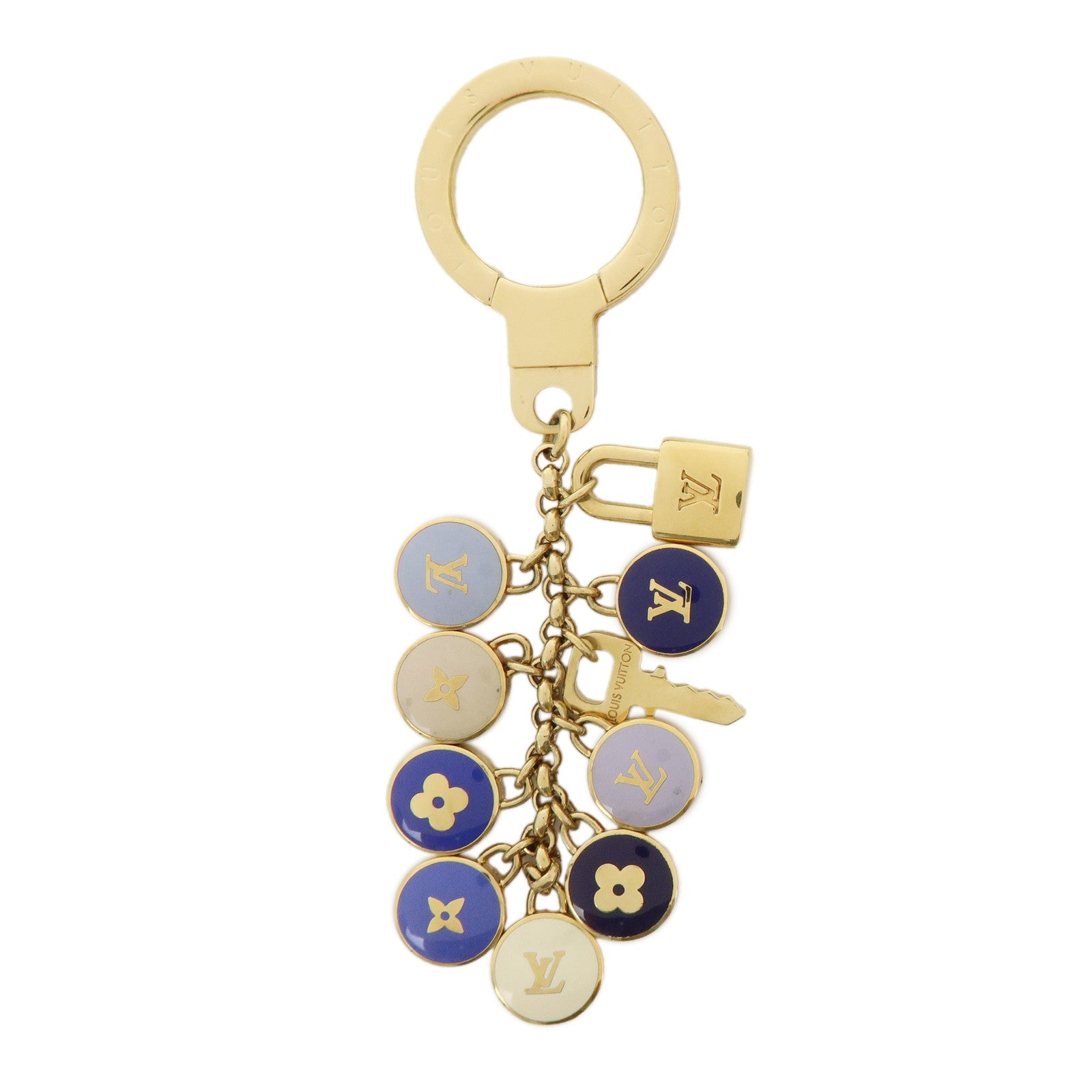 Louis Vuitton Metal Bag Charm Key Chain Blue Gold M65910