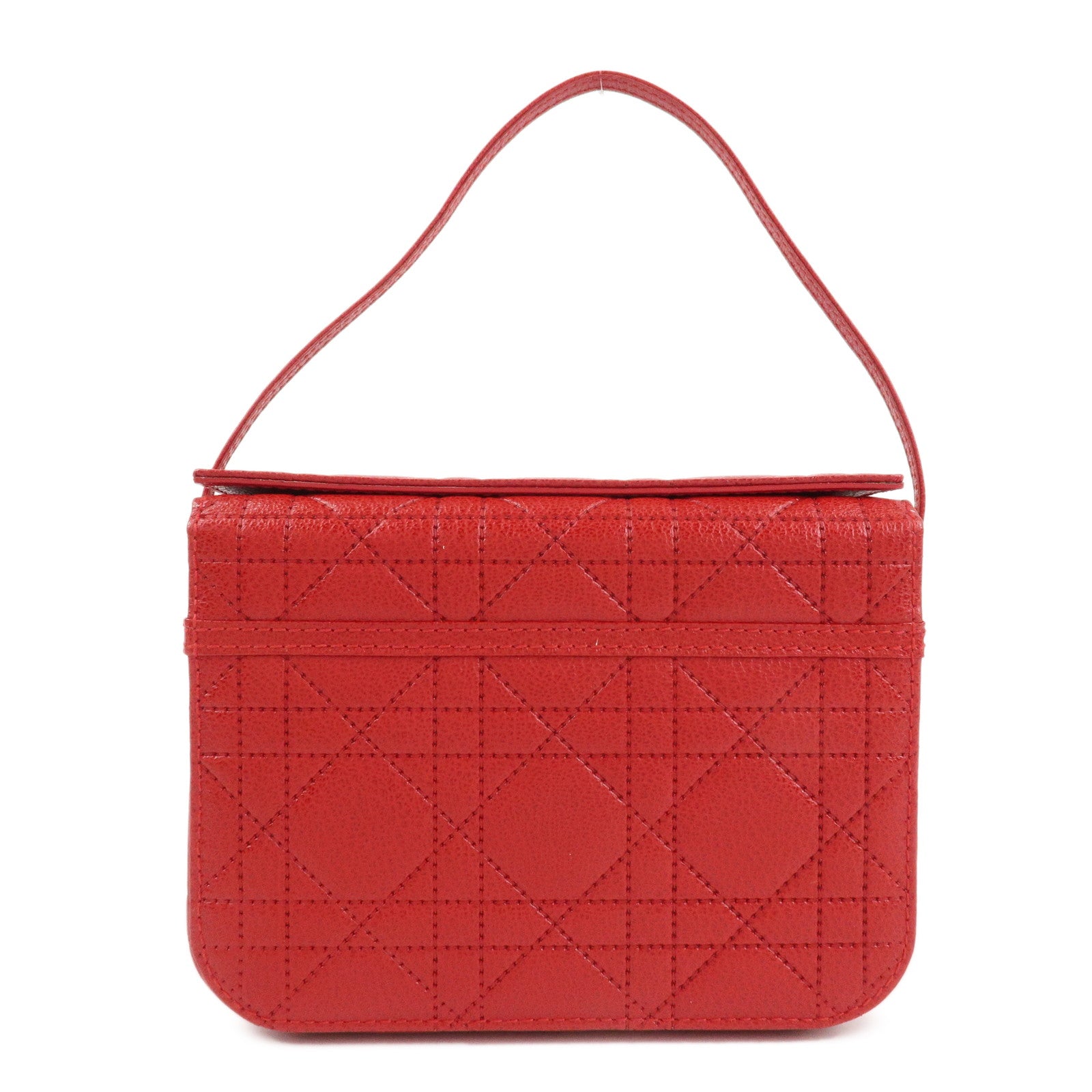 Christian Dior Cannage Leather Vanity Bag Hand Bag Red Silver HDW Used