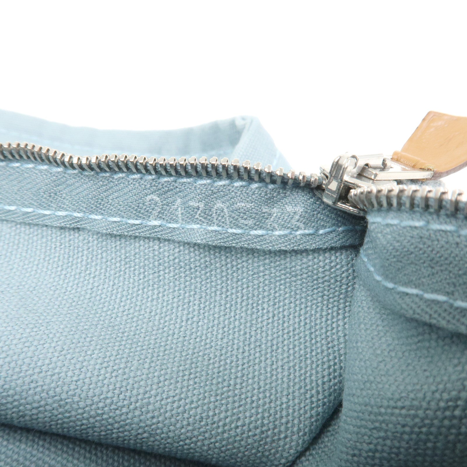 HERMES Bora Bora GM Cotton Leather Pouch Light Blue