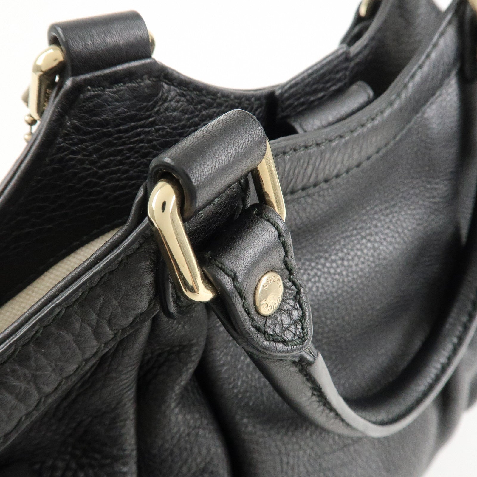 GUCCI Sukey Leather Hand Bag Tote Bag Black 211944 Used