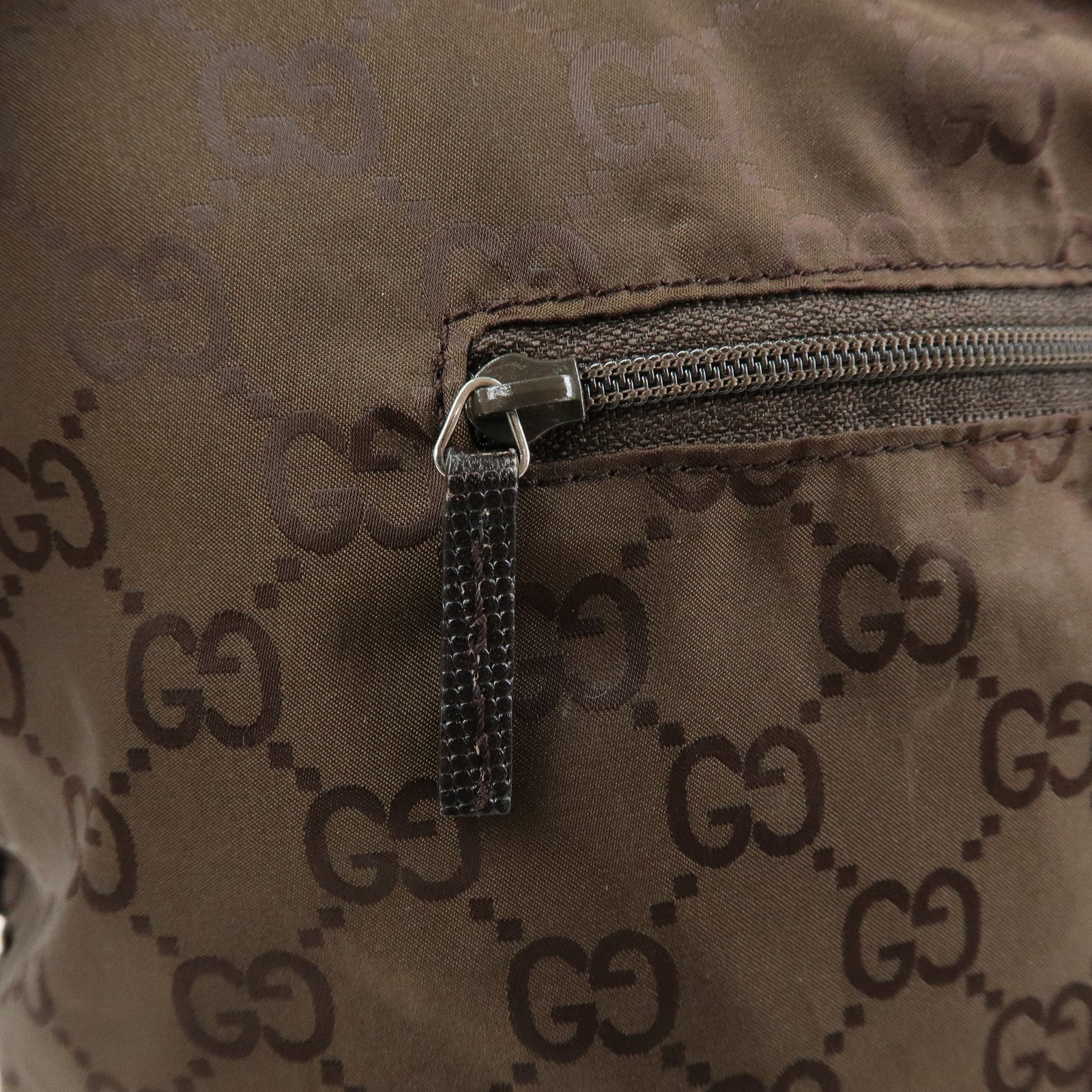 GUCCI GG Nylon Leather Backpack Brown 223670