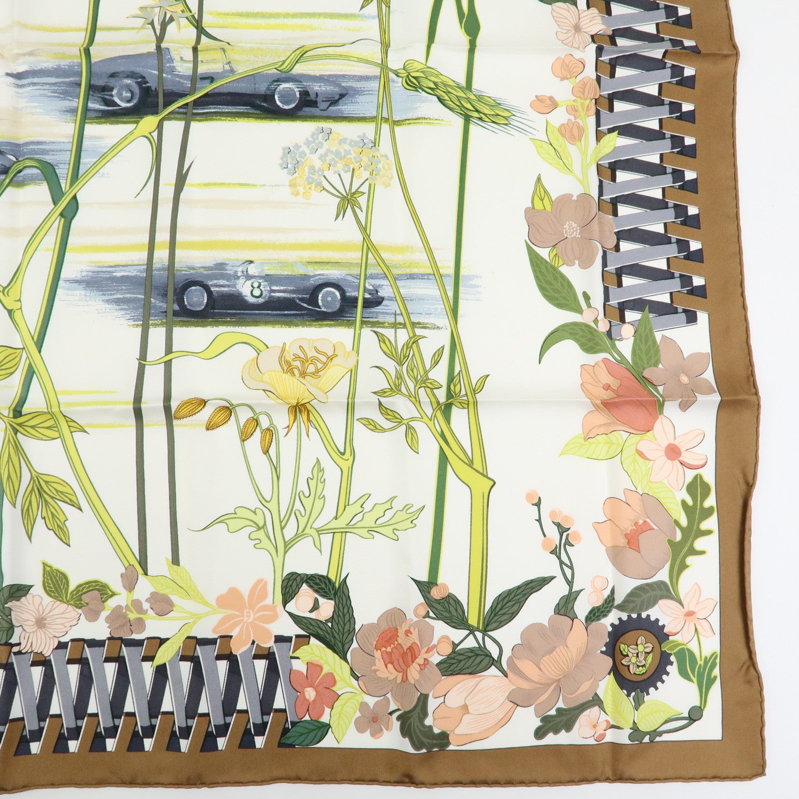 HERMES Carre 90 Silk 100% Scarf LES BOLIDES RACE CARS
