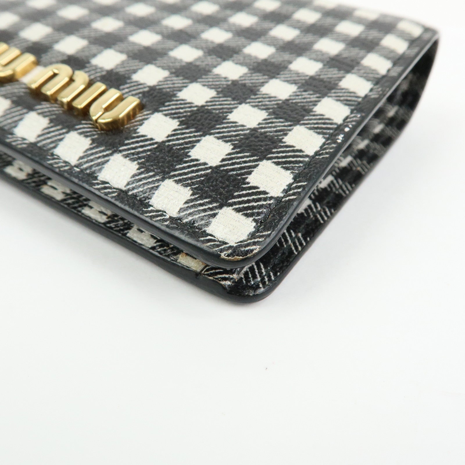 MIU MIU PVC Gingham Bi-fold Compact Wallet Black White 5MV204