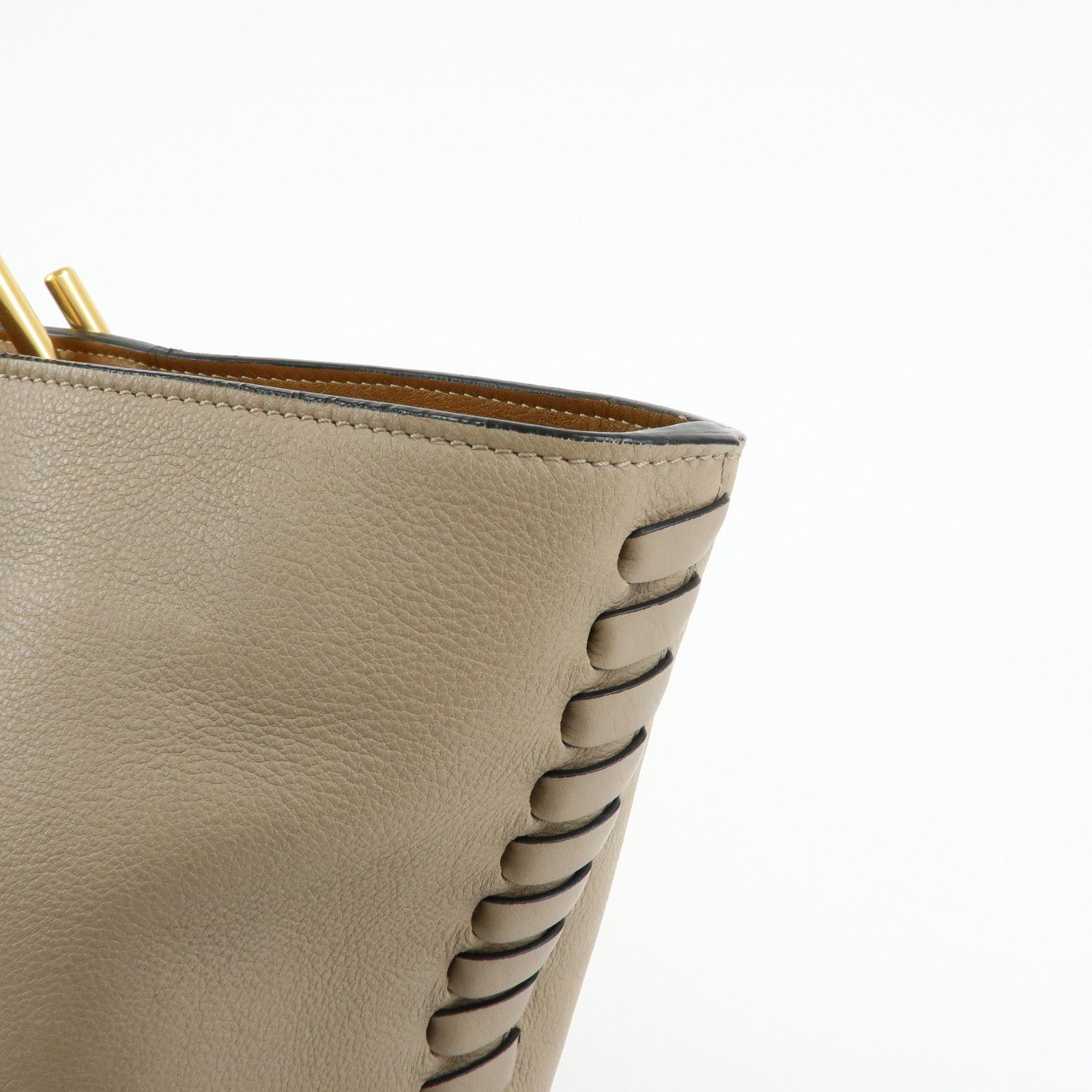 Chloe Leather Whipstitch Tote Bag Shoulder Bag Greige Beige