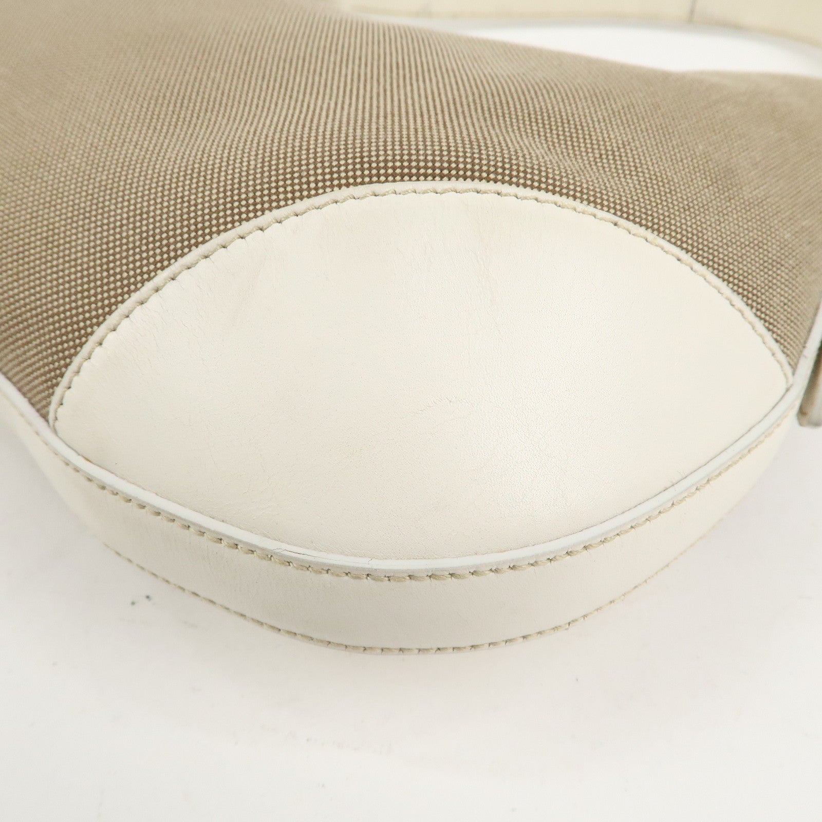 PRADA Logo Canvas Leather Shoulder Bag Hand Bag Beige White BR3429