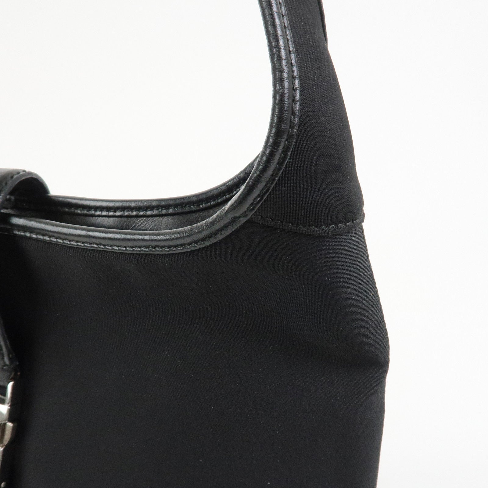 Ferragamo Logo Nylon Canvas Leather Shoulder Bag Hand Bag Black