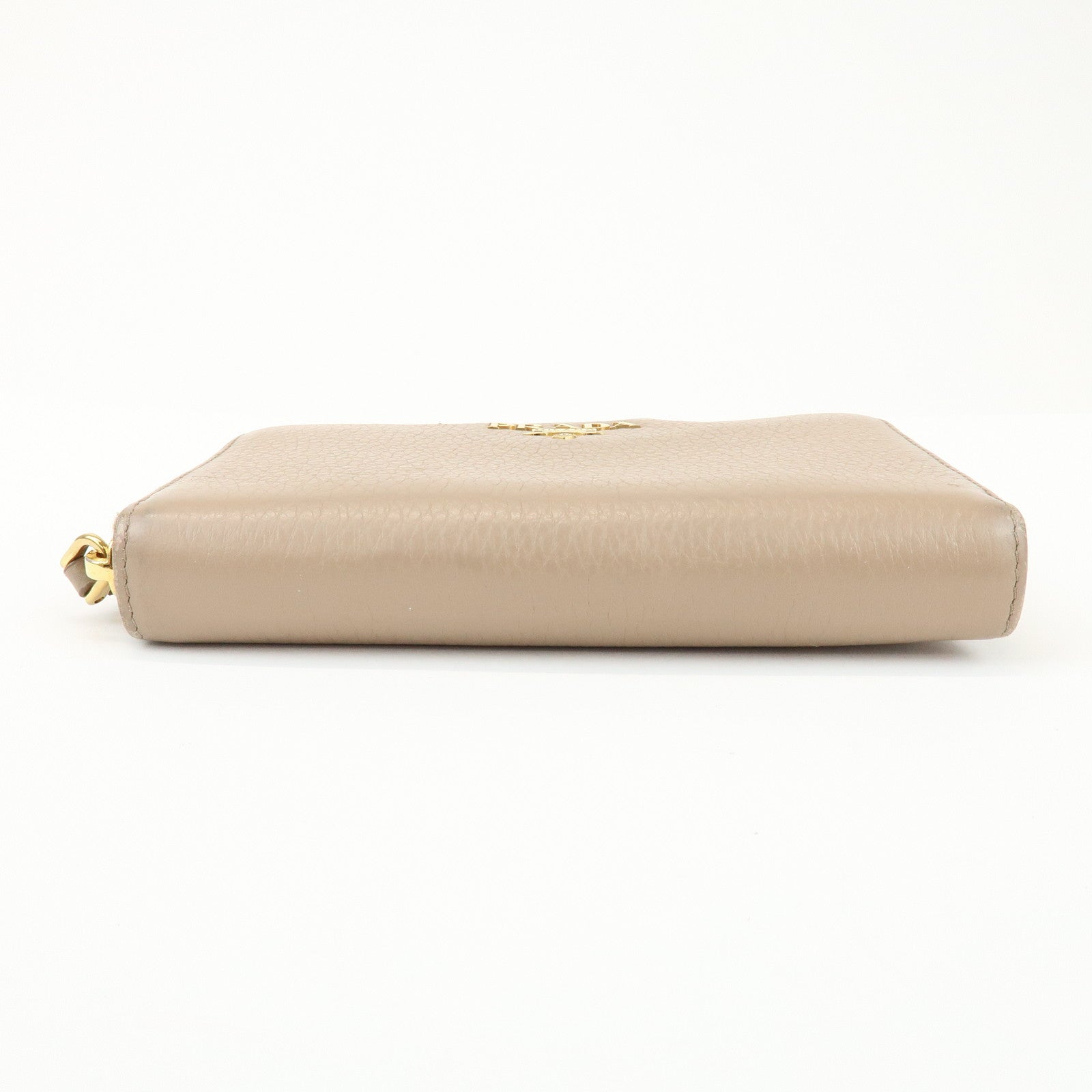 PRADA Calf Leather Compact Round Zippy Wallet Beige Gold