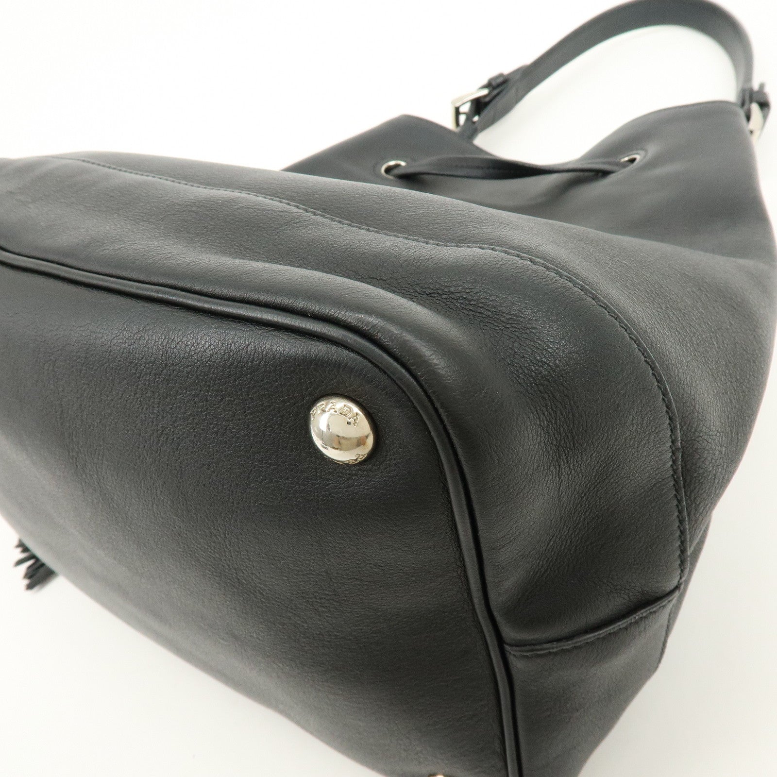 PRADA Triangle Logo City Calf Leather 2Way Bag Bucket Bag Black
