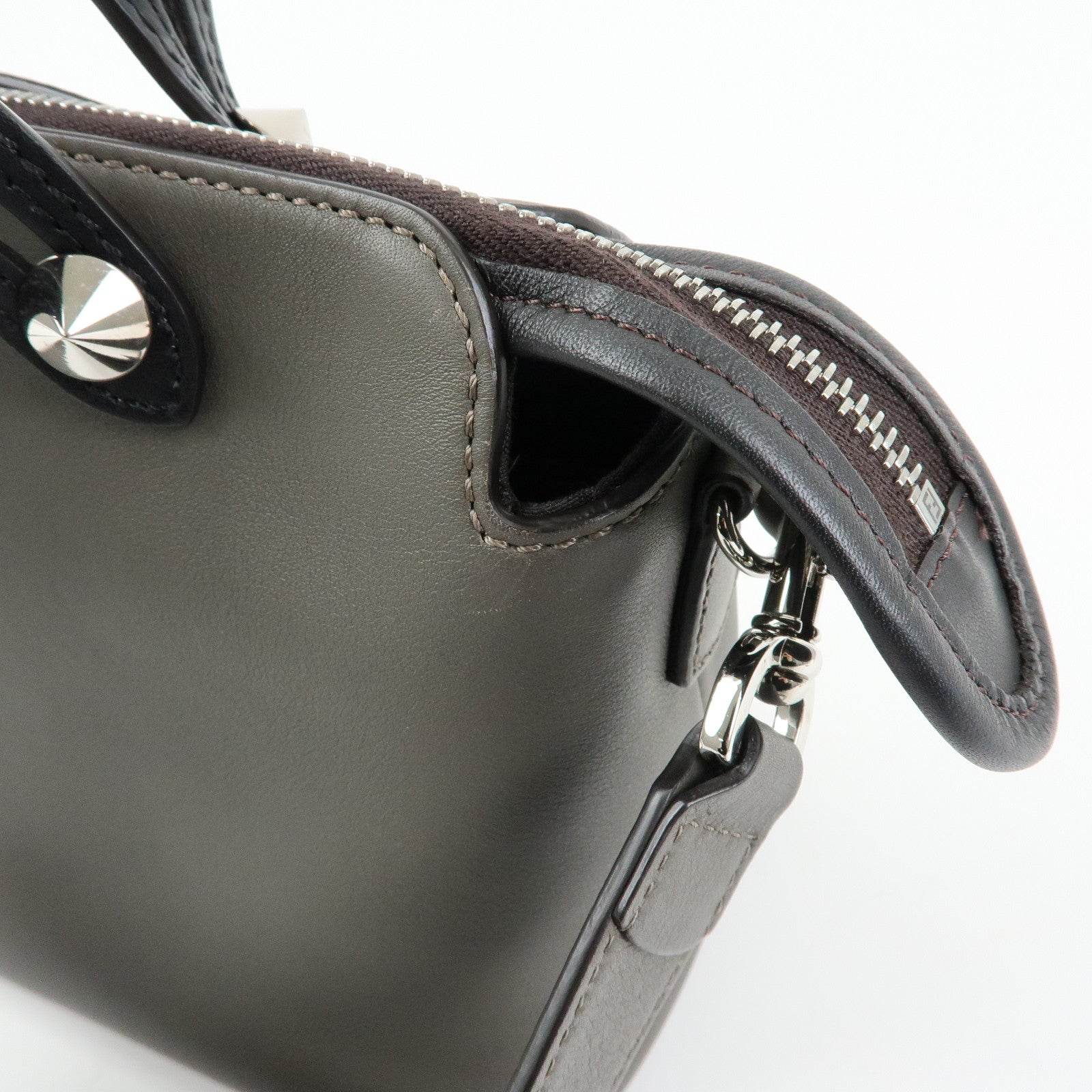 FENDI By The Way Medium Leather 2Way Bag Hand Bag Gray 8BL146