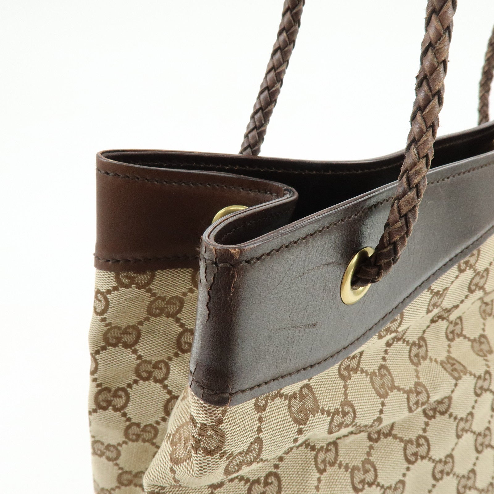 GUCCI GG Canvas Leather Tote Bag Shoulder Bag Brown 109141