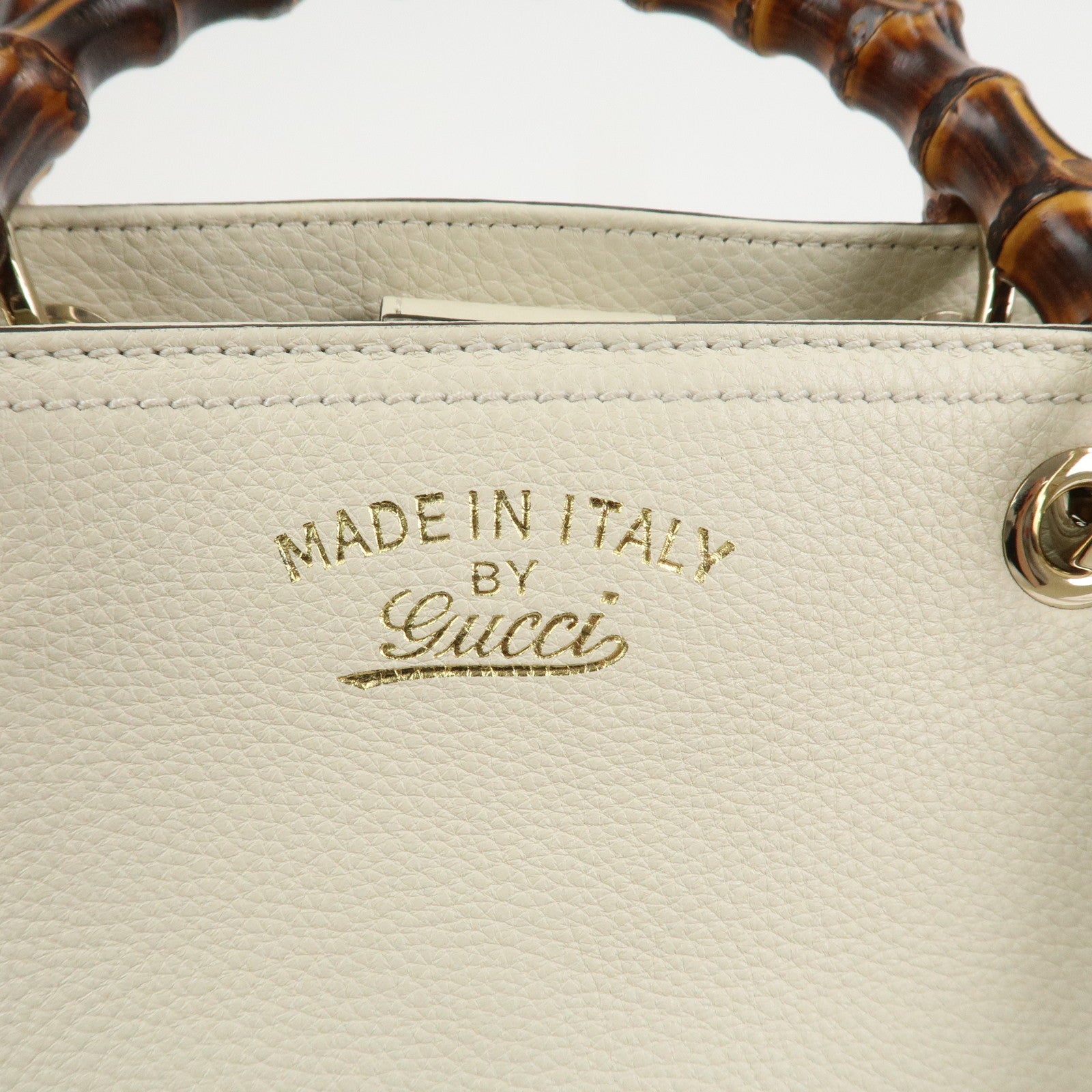 GUCCI Bamboo Leather Shopper Medium 2Way Shoulder Bag Ivory 323660