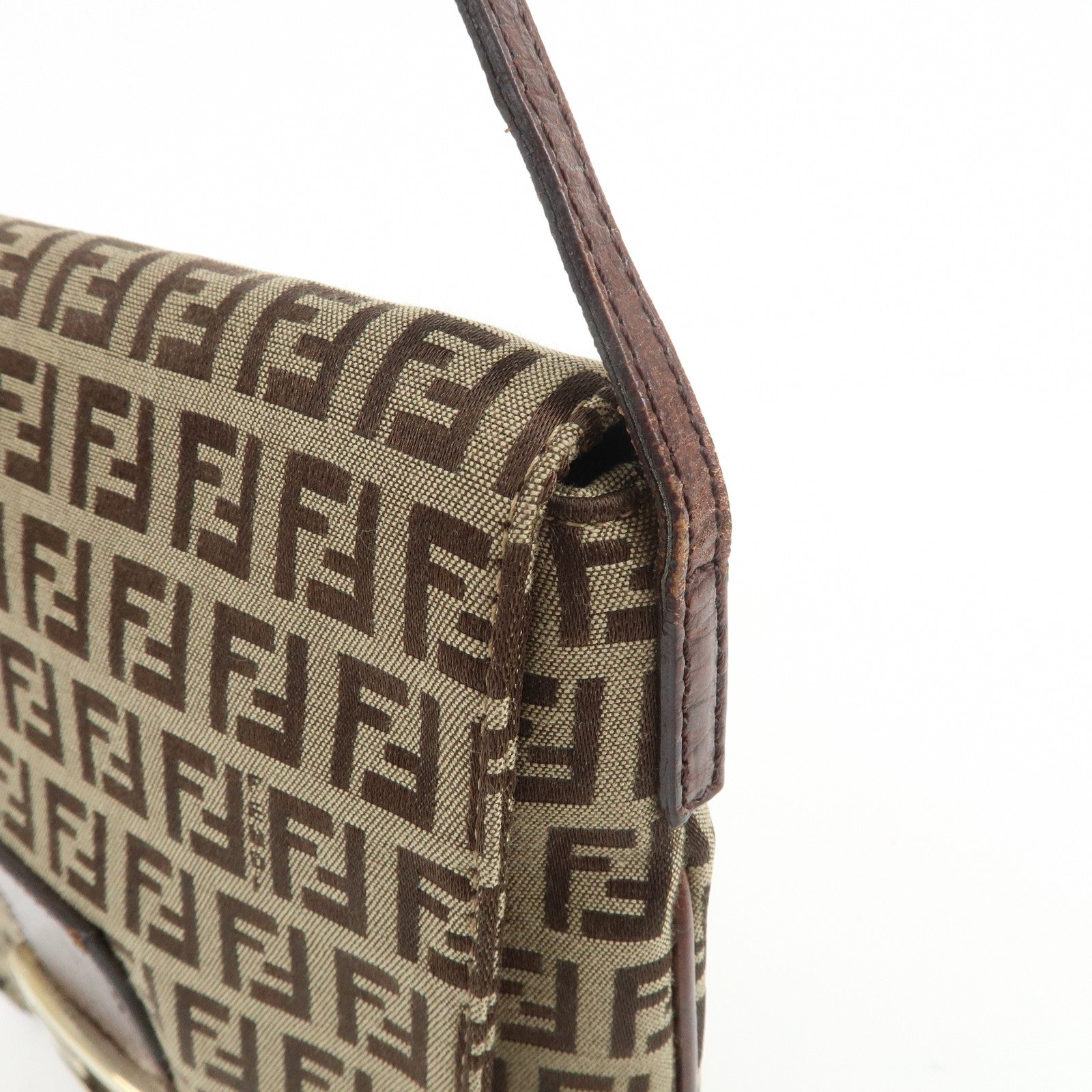 FENDI Zucchino Canvas Leather Shoulder Bag Crossbody Bag 8BT075