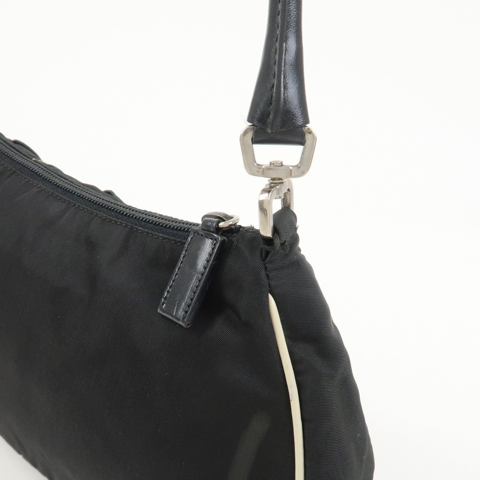 PRADA Nylon Leather Shoulder Bag Hand Bag Flower Motif Black