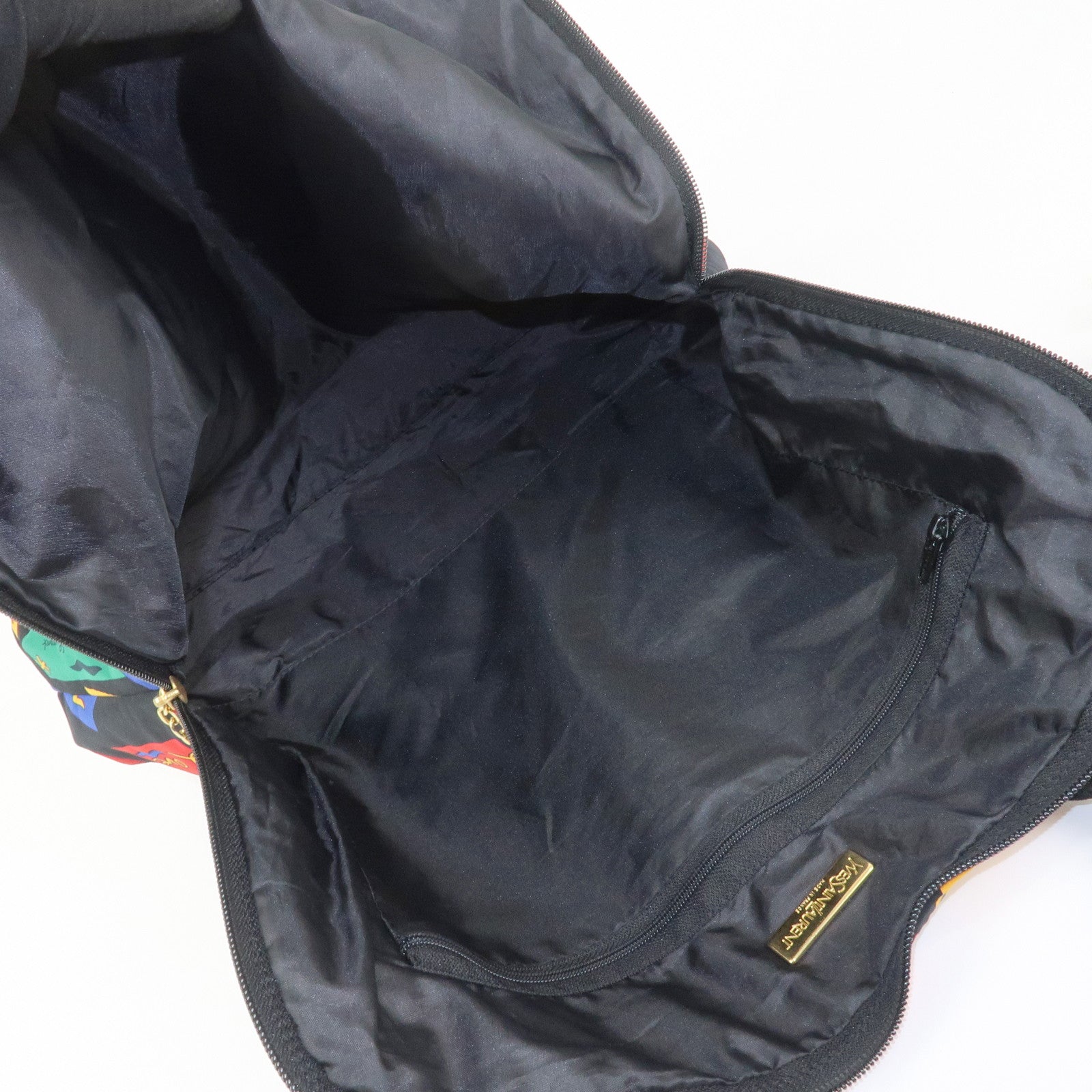 SAINT LAURENT Logo Nylon Black Hand Bag Multicolor