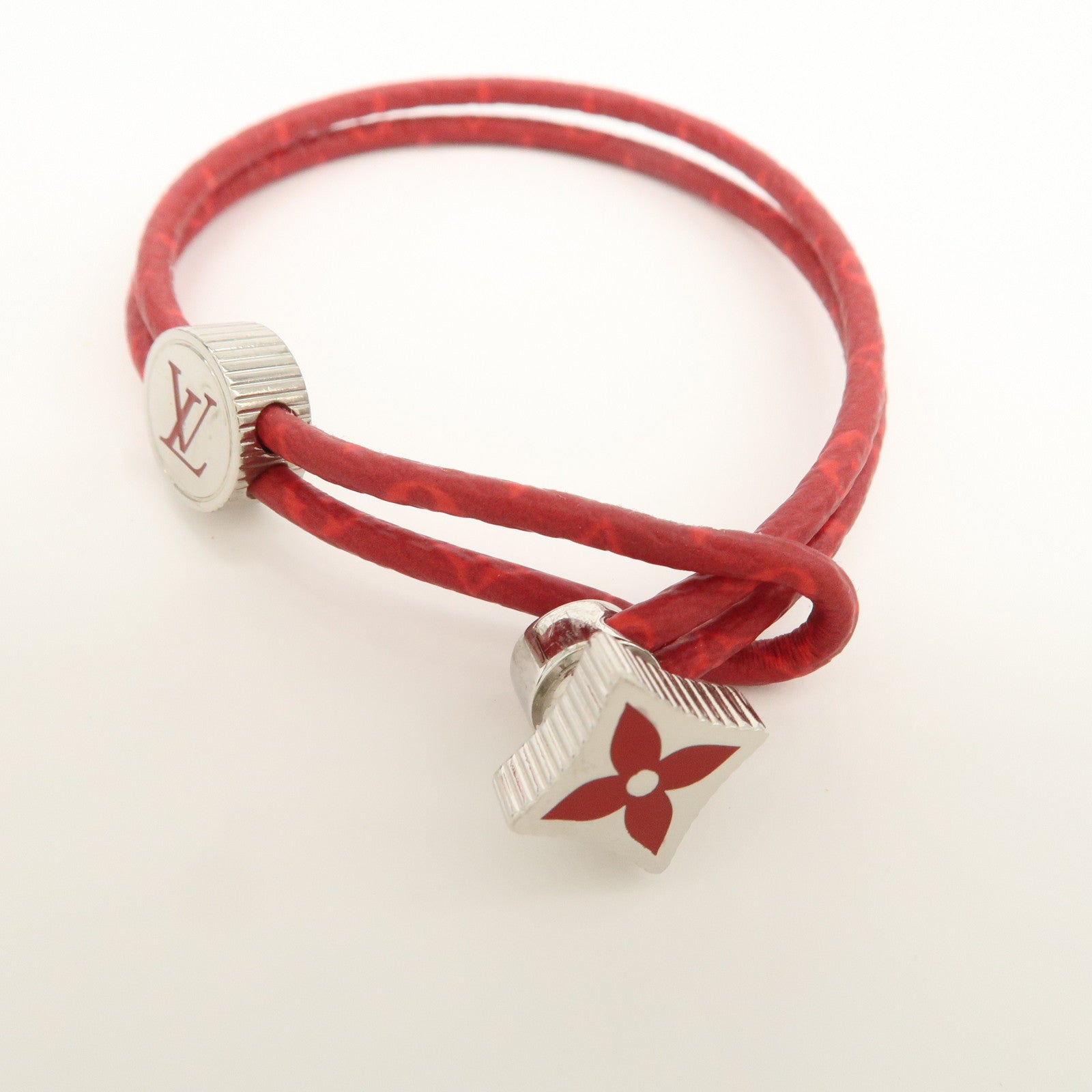 Louis Vuitton Monogram Canvas LV Bracelet Red Silver M1342A
