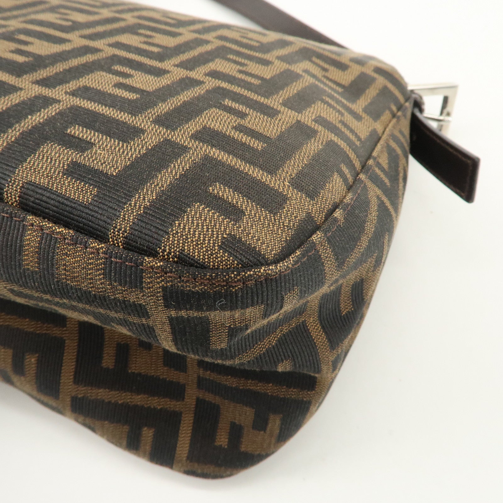 FENDI Zucca Canvas Leather Shoulder Bag Hand Bag Brown Black 26426 Used