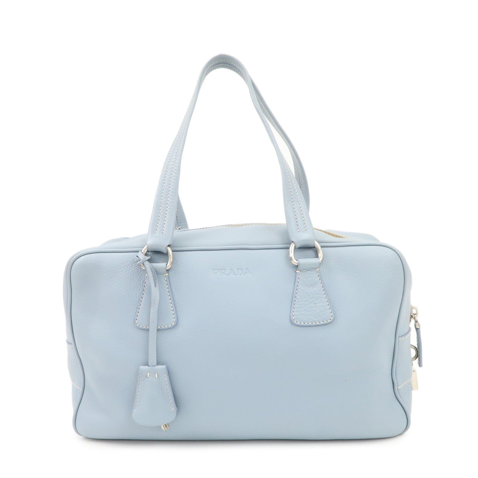 PRADA Leather Boston Bag Shoulder Bag Blue BR2246 Used