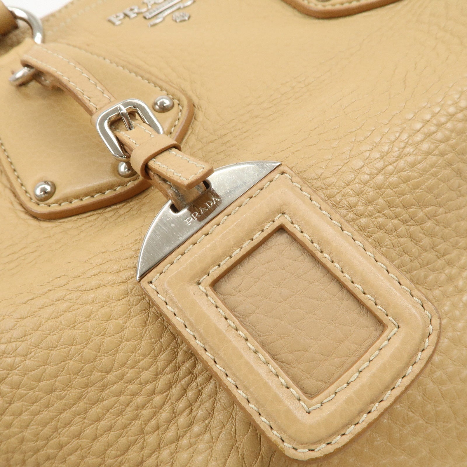 PRADA Logo Leather 2Way Bag Hand Bag Shoulder Bag Beige BN1364