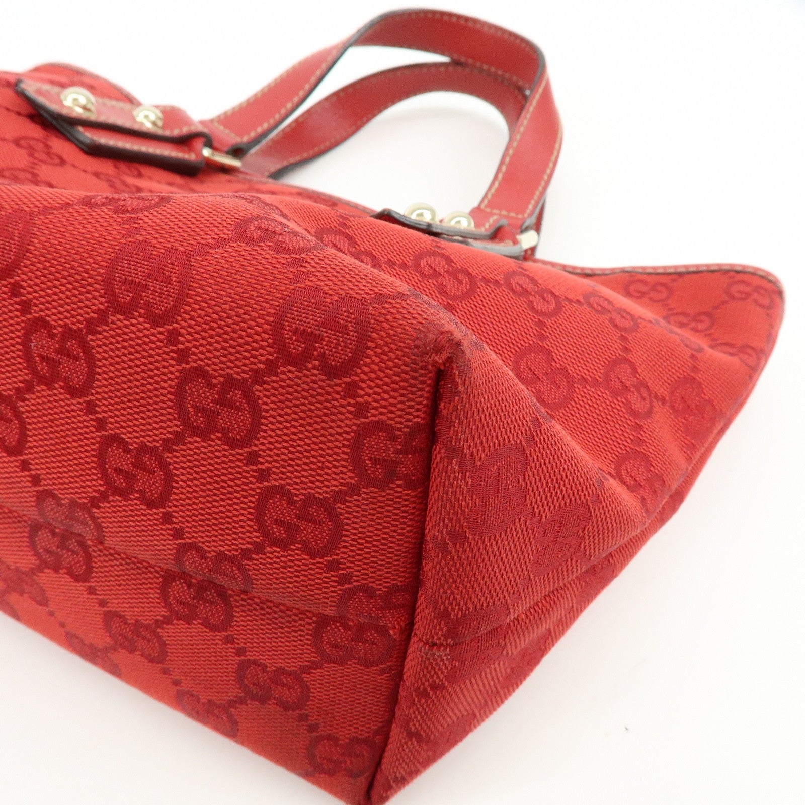 GUCCI GG Canvas Leather Tote Bag Hand Bag Red 257249