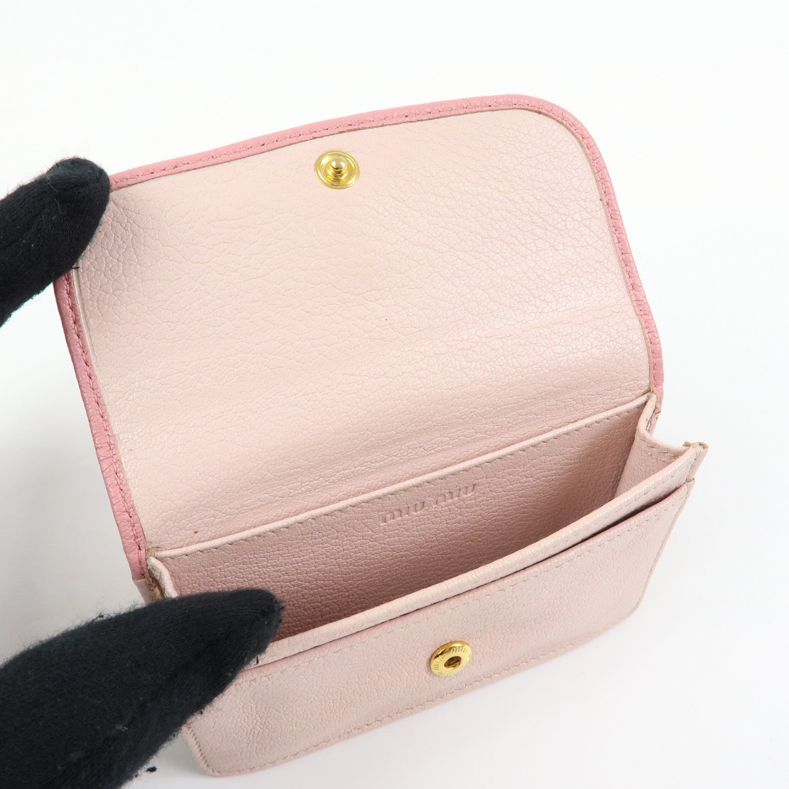MIU MIU Ribbon Motif Madras Leather Card Case Card Holder 5M1122