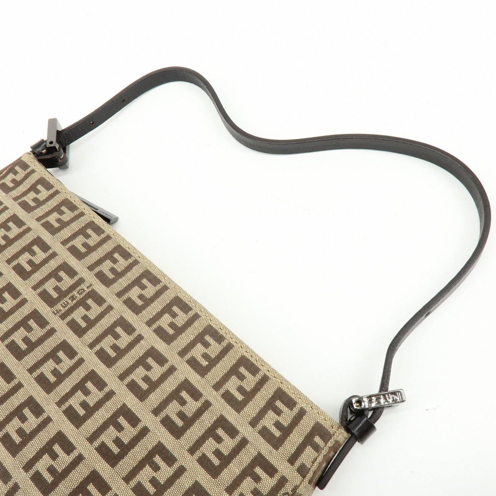 FENDI Zucchino Canvas Leather Hand Bag Brown Beige 8BR041