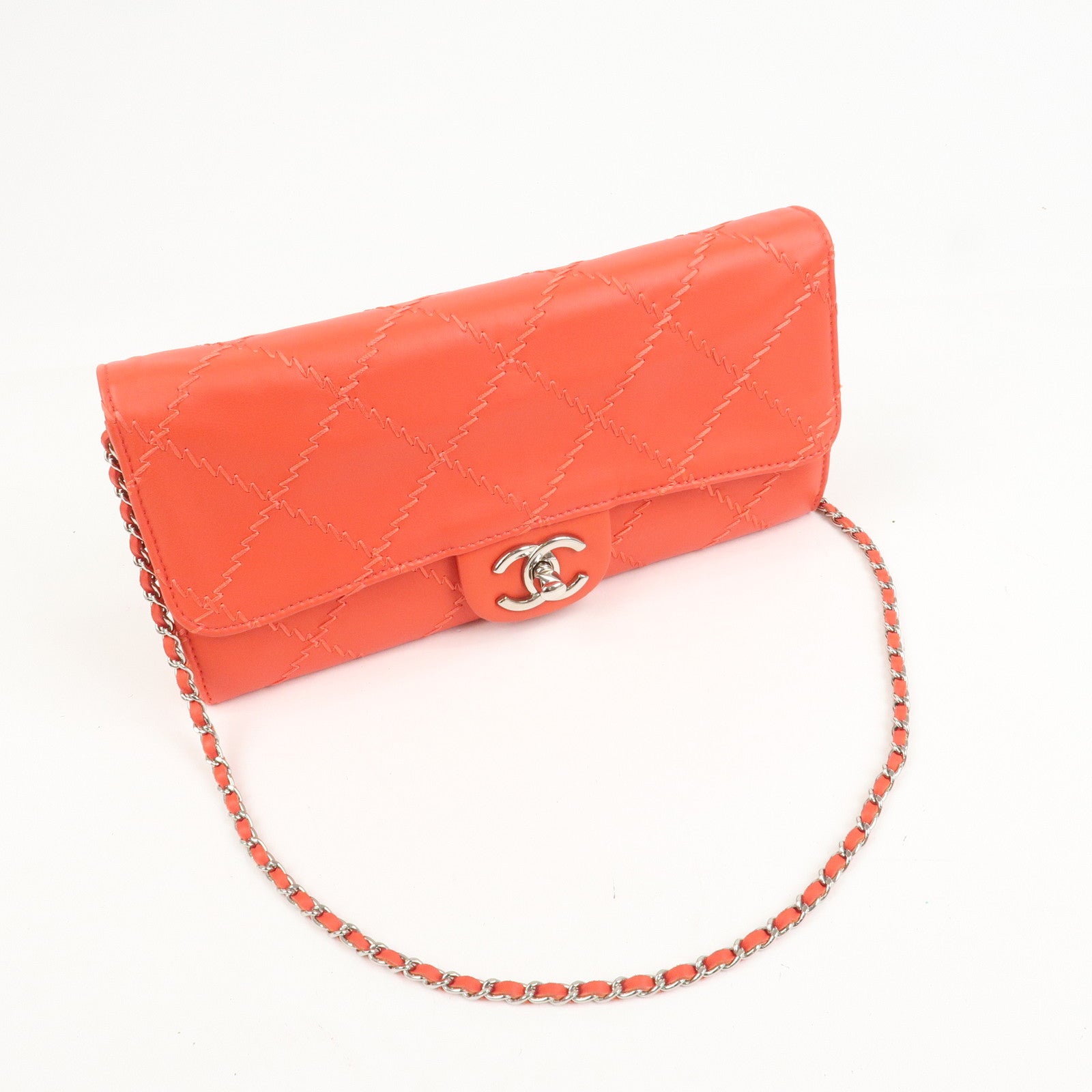 CHANEL COCO Mark Ultra Stitch Leather Chain Wallet Red