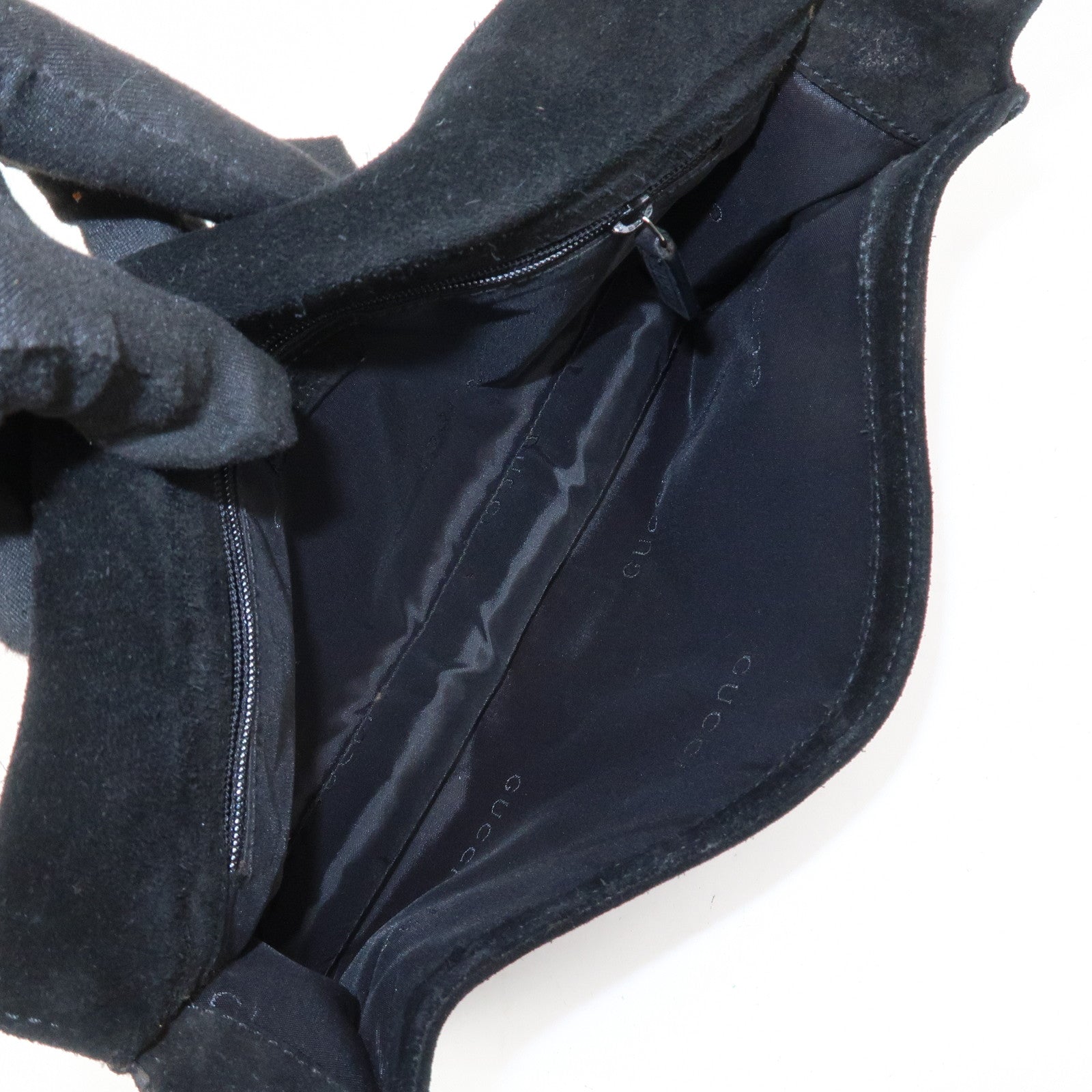 GUCCI Bamboo Suede Shoulder Bag Hand Bag Black 001・3239