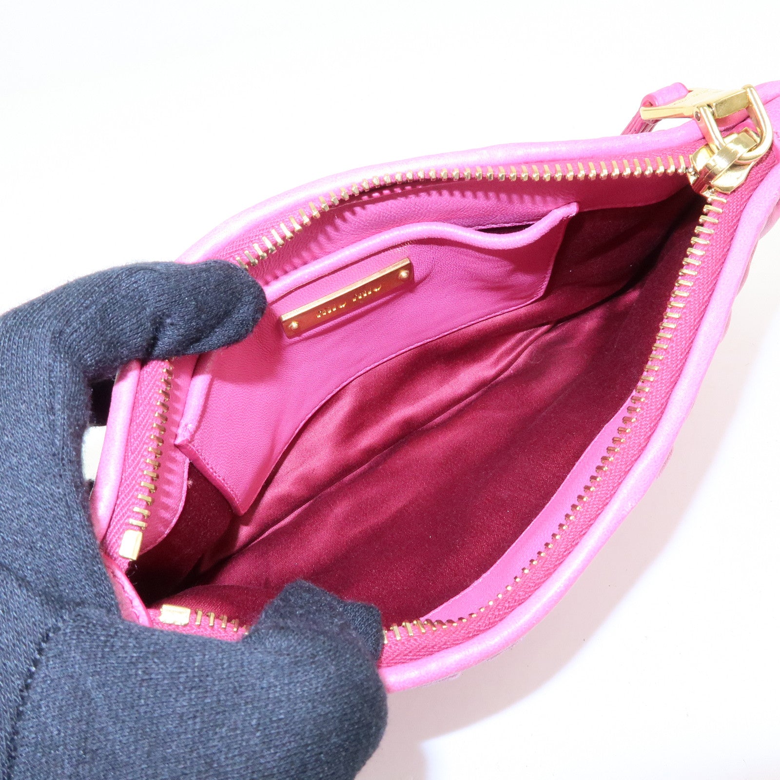 MIU MIU Matelasse Nappa Leather Clutch Bag Pouch Pink 5N1811