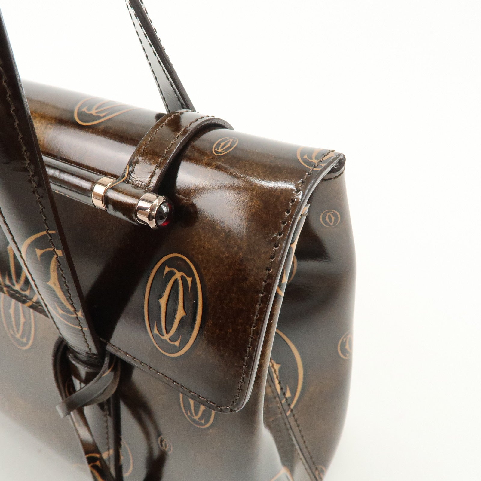 Cartier Happy Birthday 2C Logo Patent Leather Hand Bag Shoulder Bag